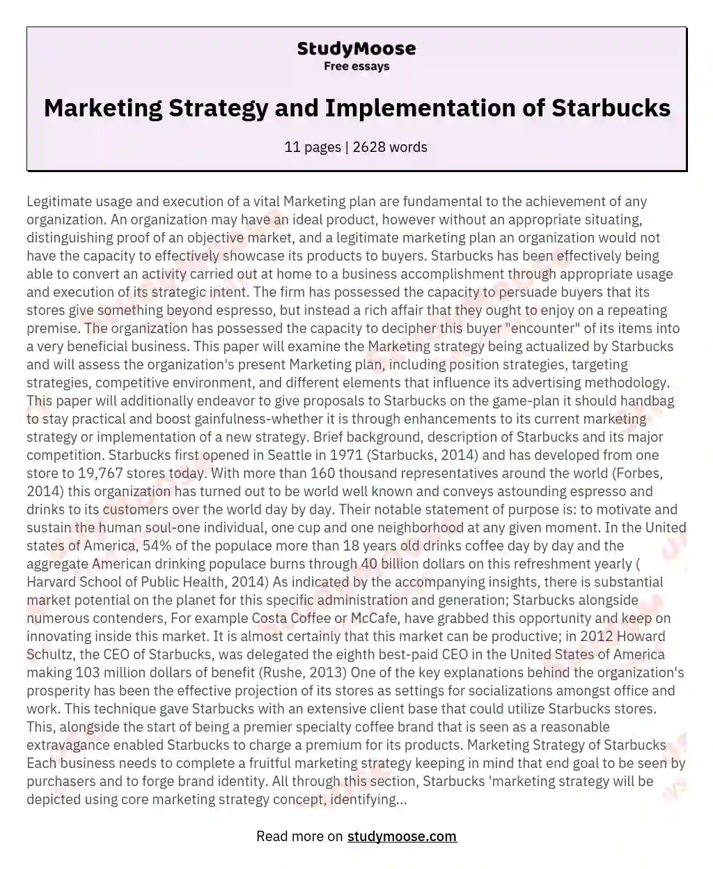 Marketing Strategy and Implementation of Starbucks