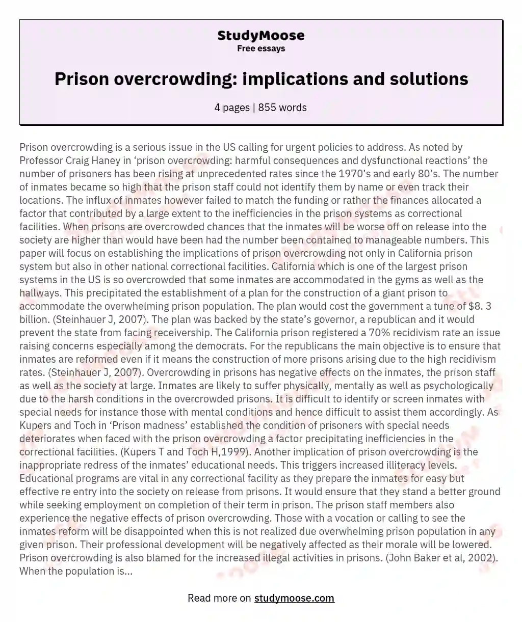 What are the implications of prison overcrowding and are more prisons the answer?