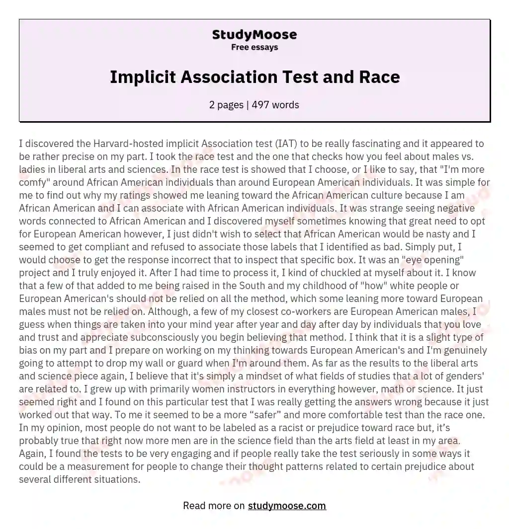 Implicit Association Test and Race essay