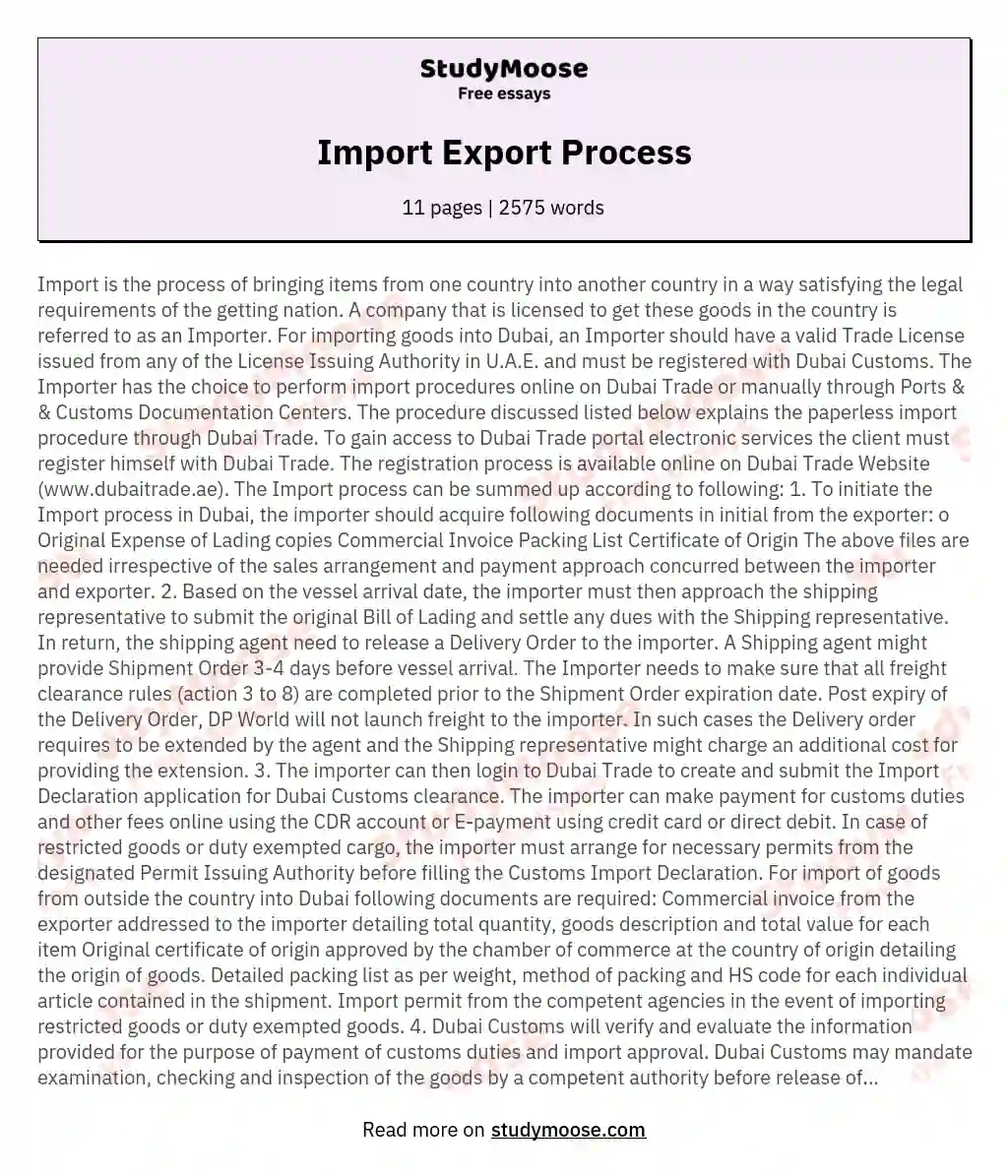 Import Export Process essay