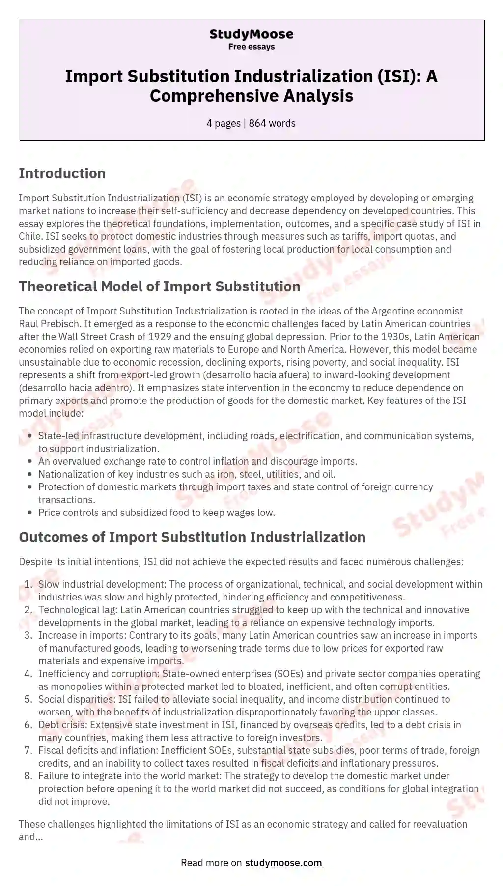 Import Substitution Industrialization (ISI): A Comprehensive Analysis essay