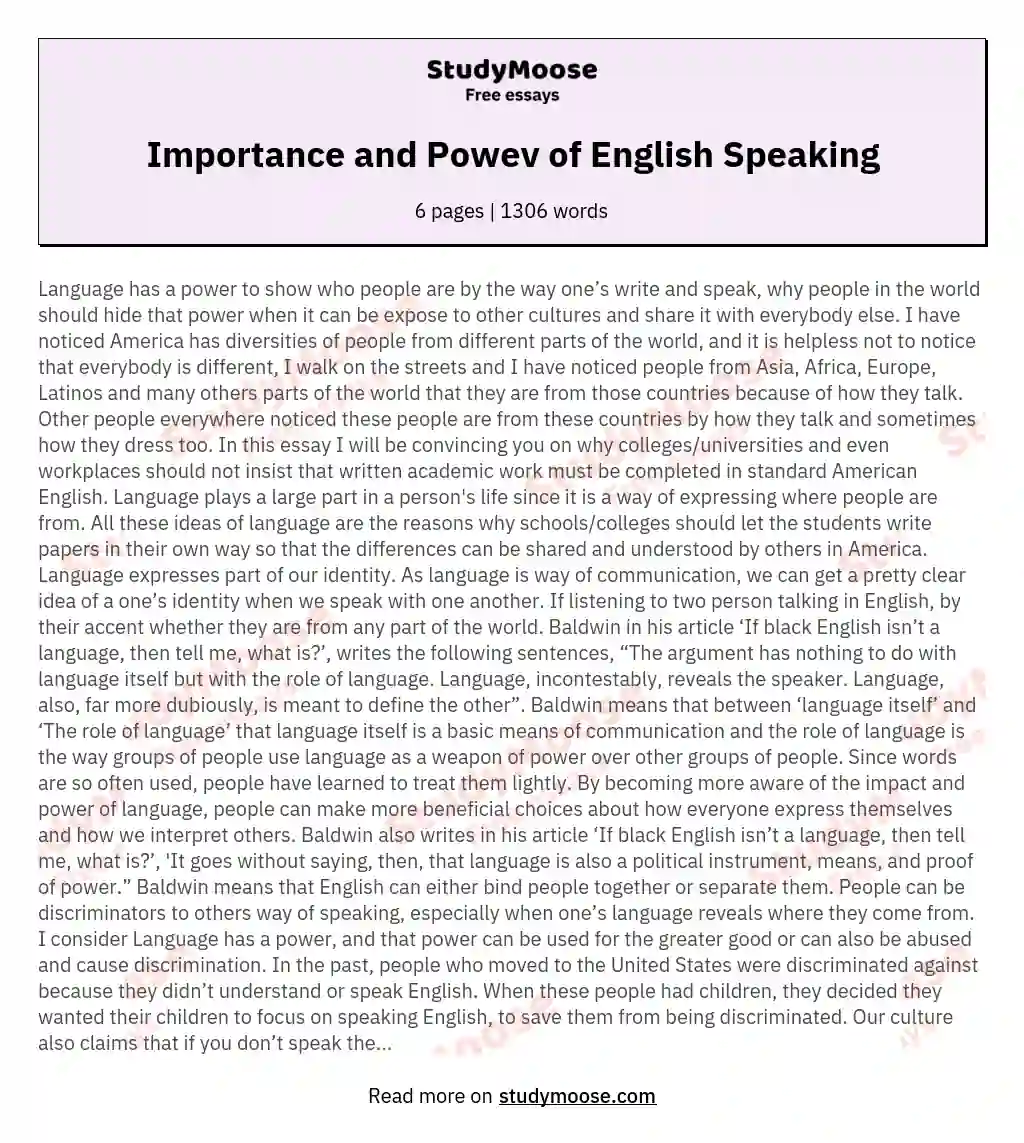 Importance and Powev of English Speaking essay