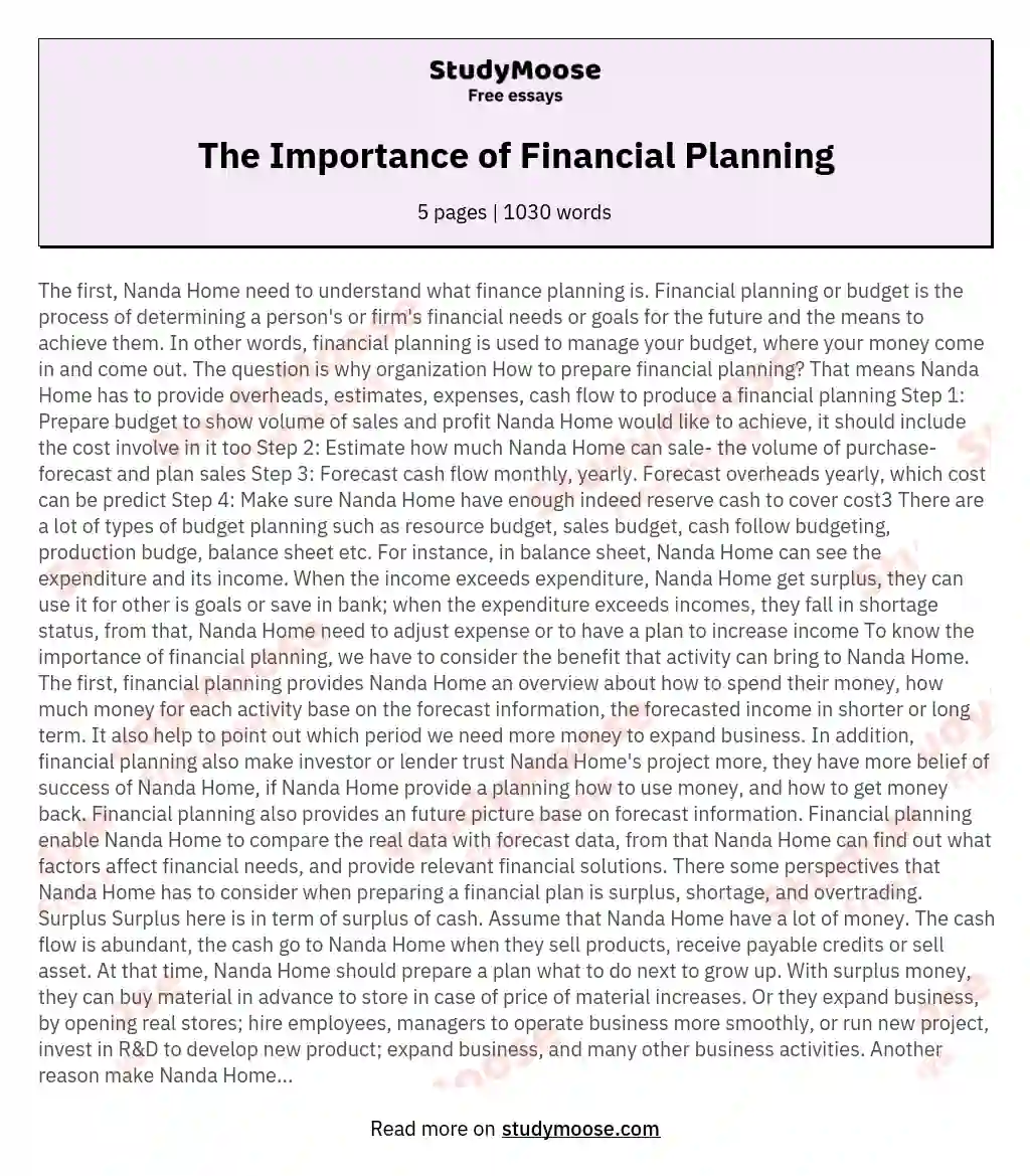 The Importance of Financial Planning essay