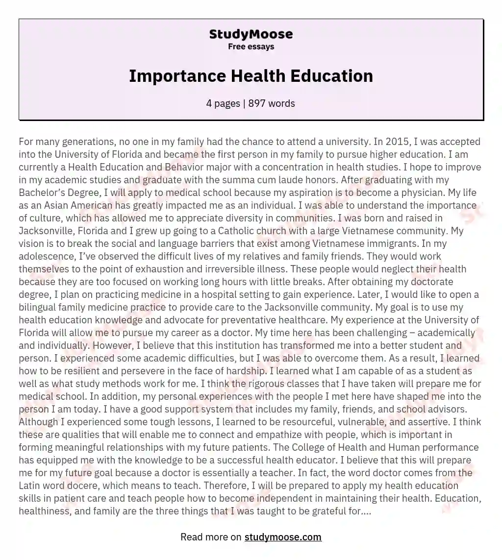 Importance Health Education essay