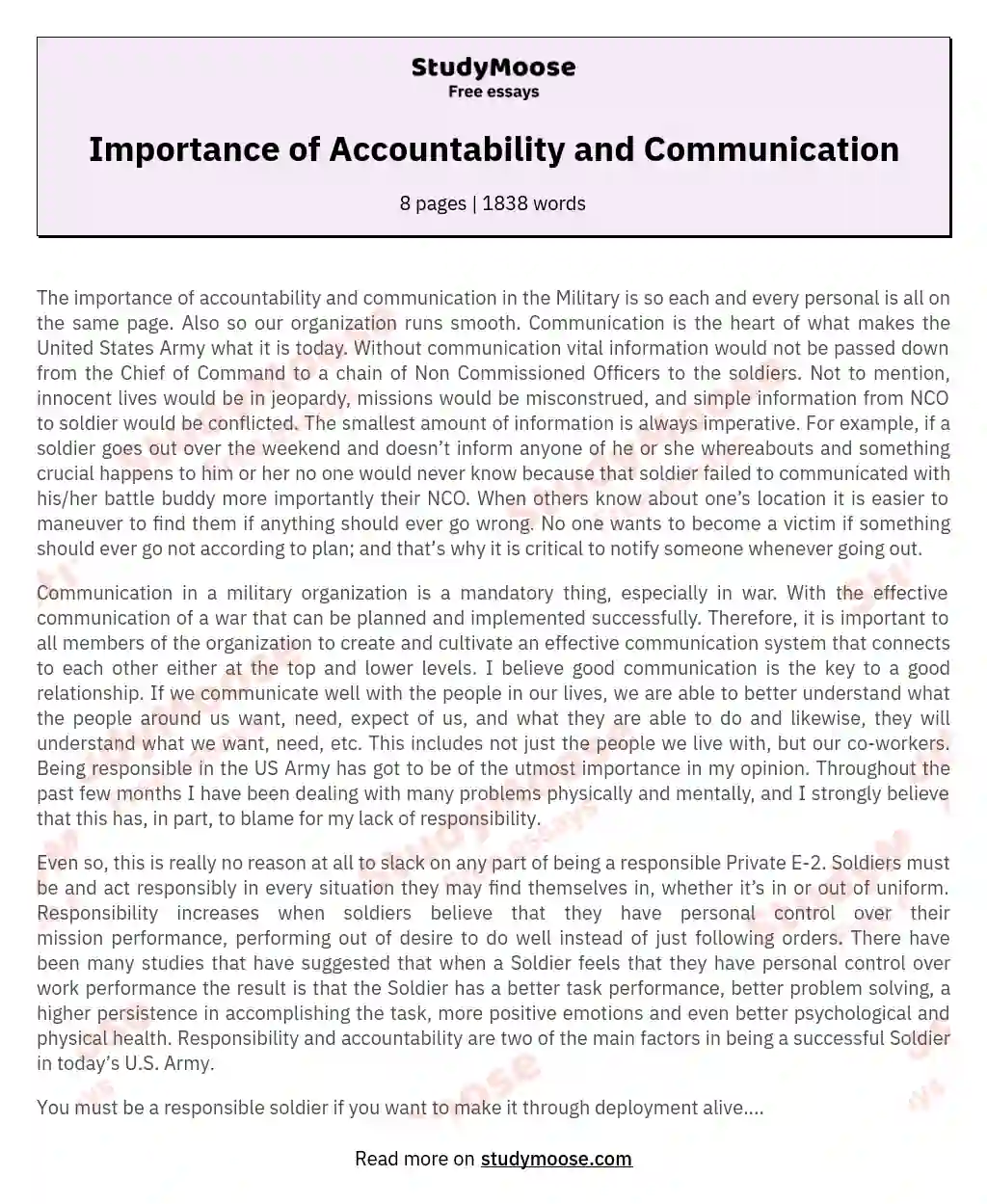 Importance of Accountability and Communication essay