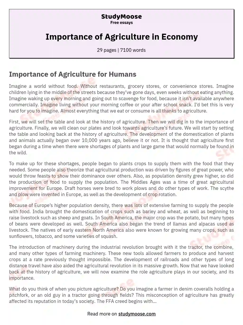 Importance of Agriculture in Economy essay