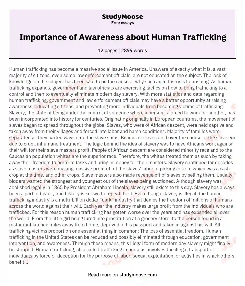 Importance of Awareness about Human Trafficking essay