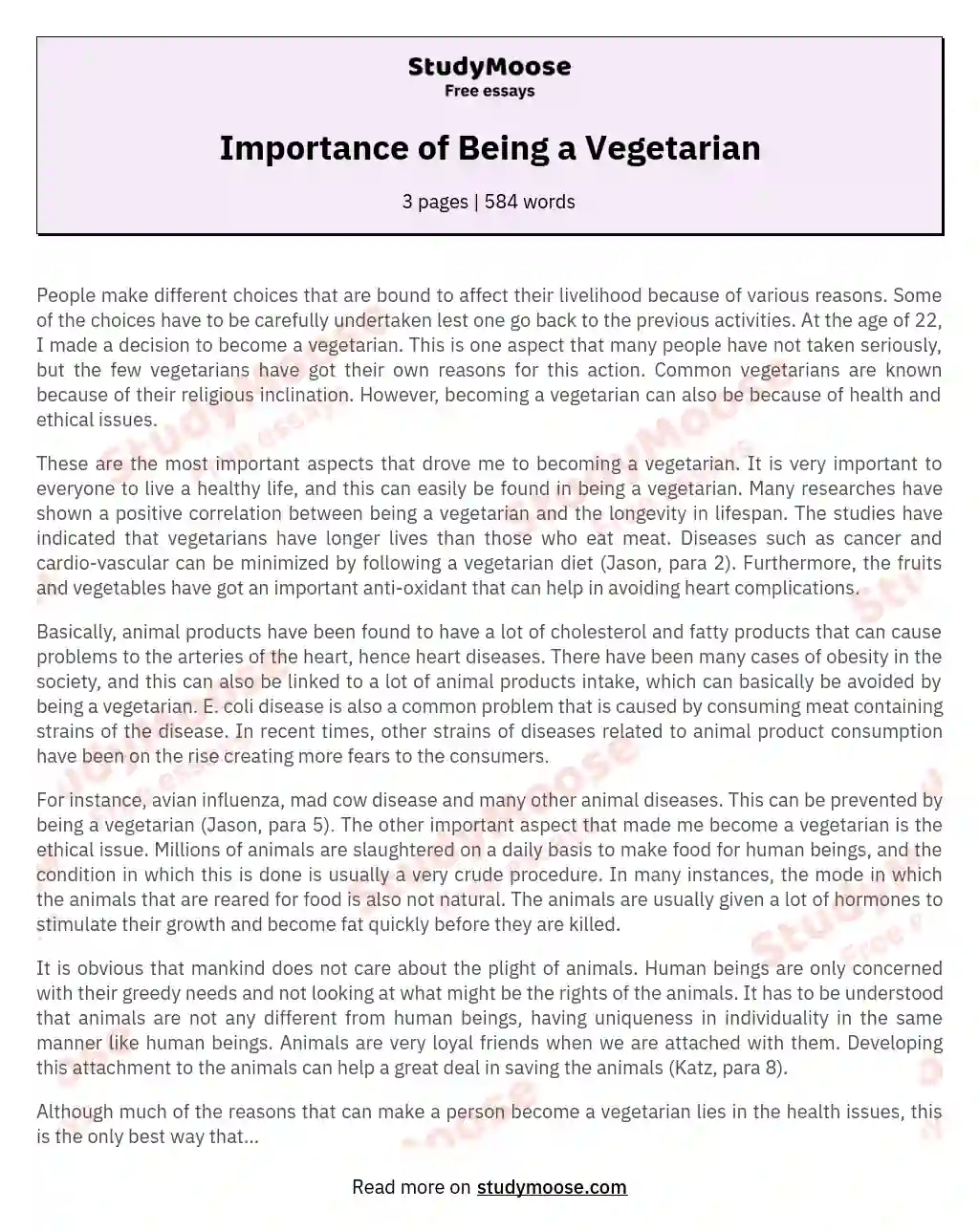 Importance of Being a Vegetarian essay