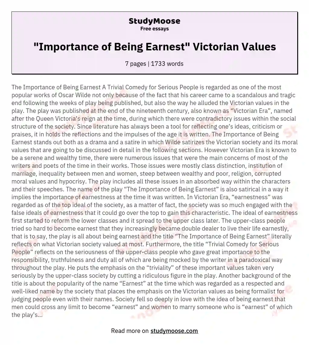"Importance of Being Earnest" Victorian Values