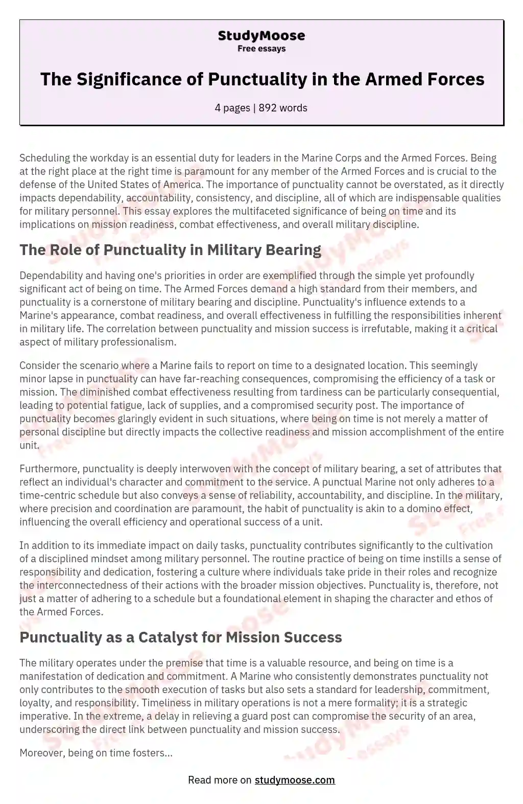 The Significance of Punctuality in the Armed Forces essay