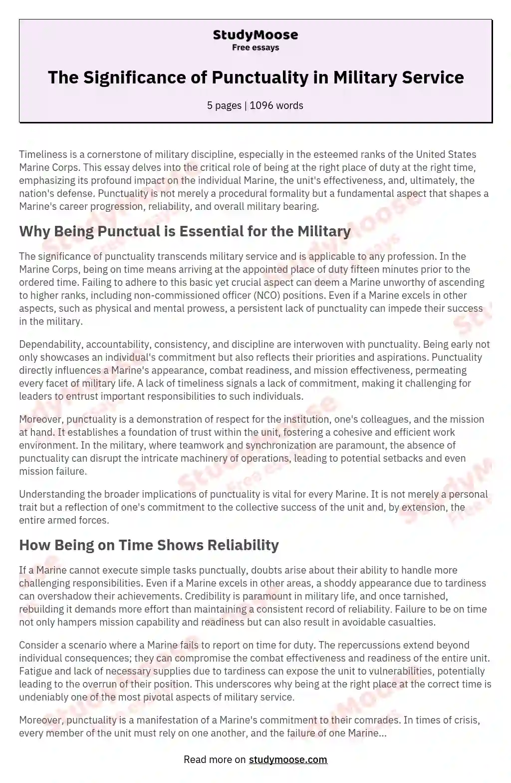 The Significance of Punctuality in Military Service essay