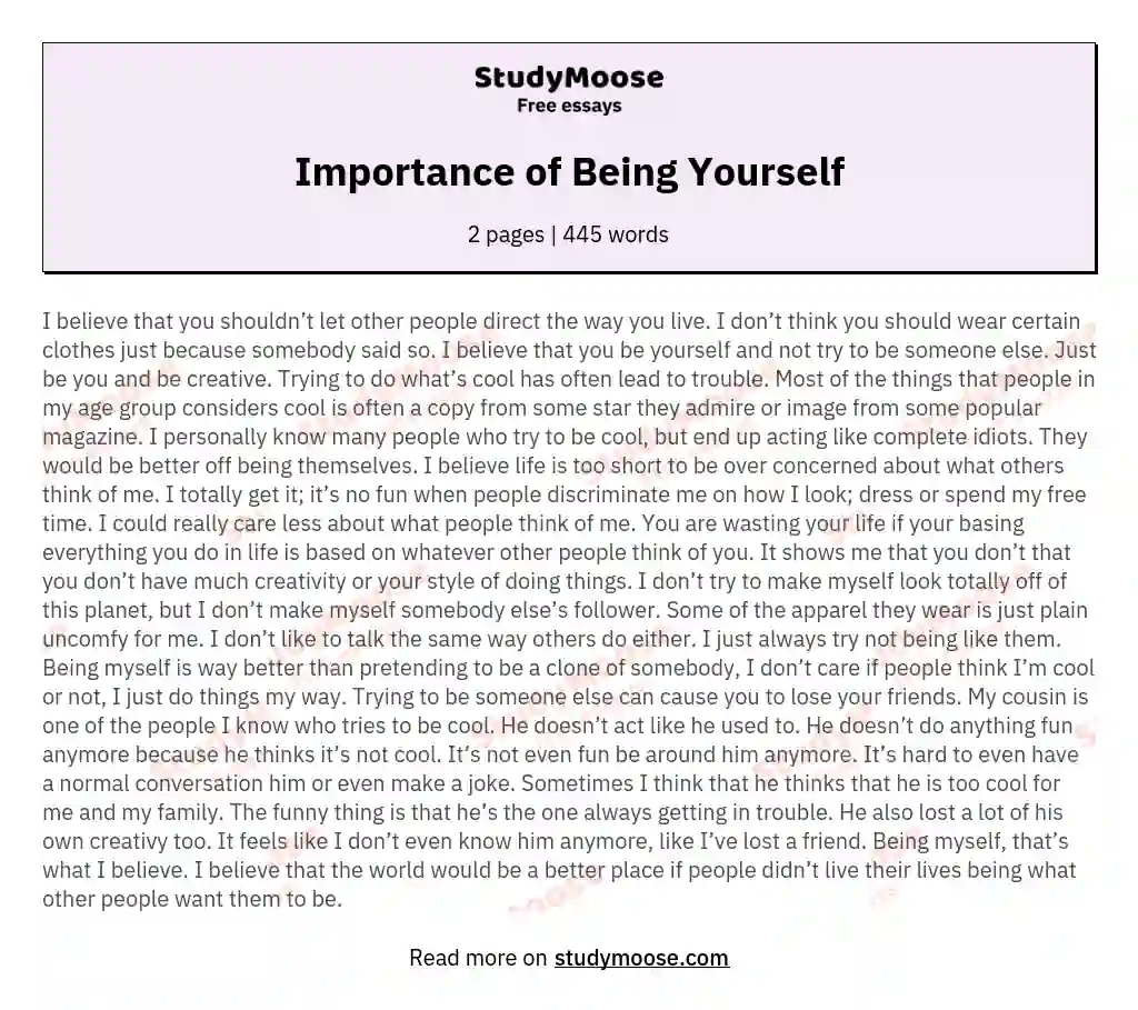 importance of being yourself essay