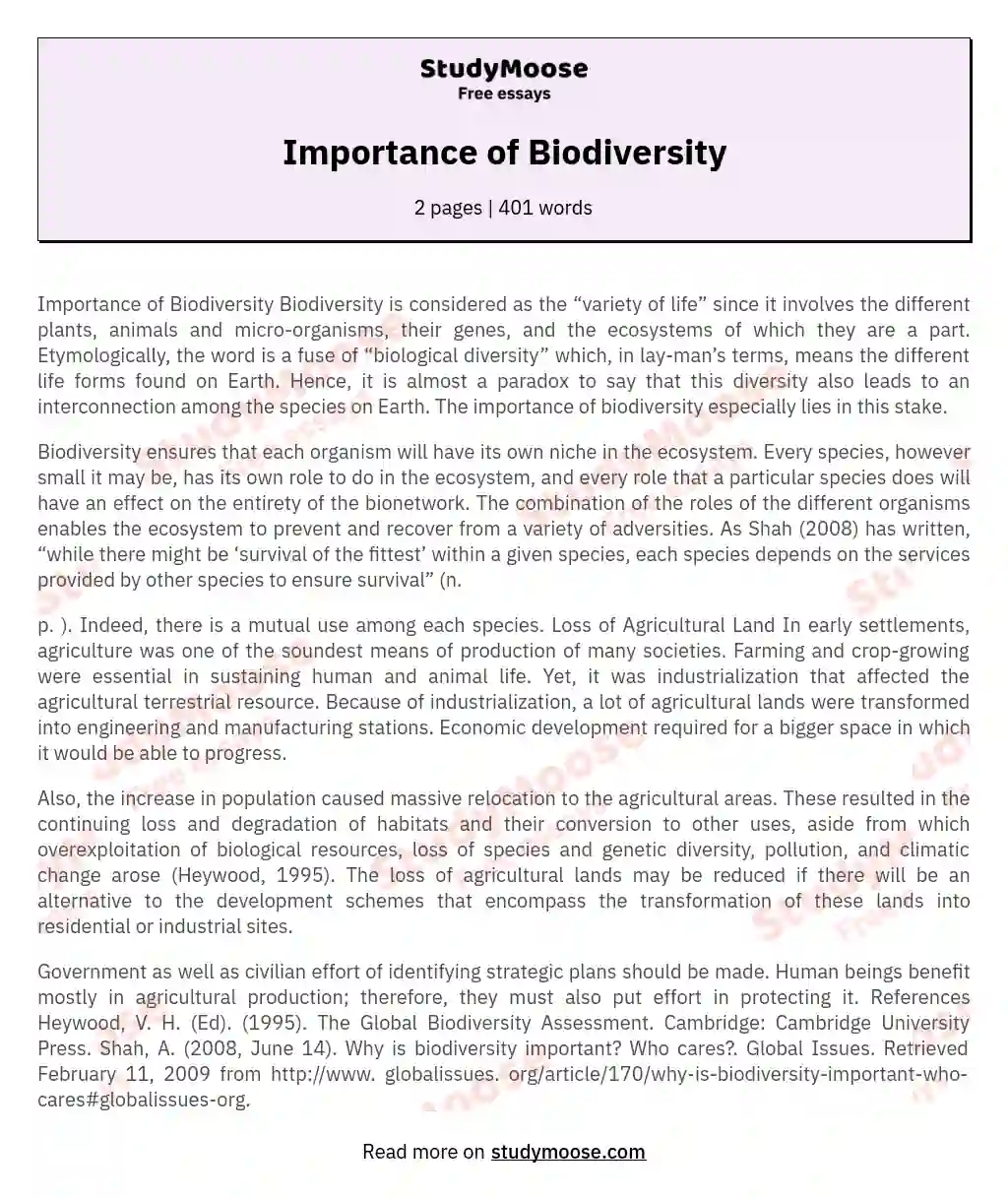 Importance of Biodiversity essay