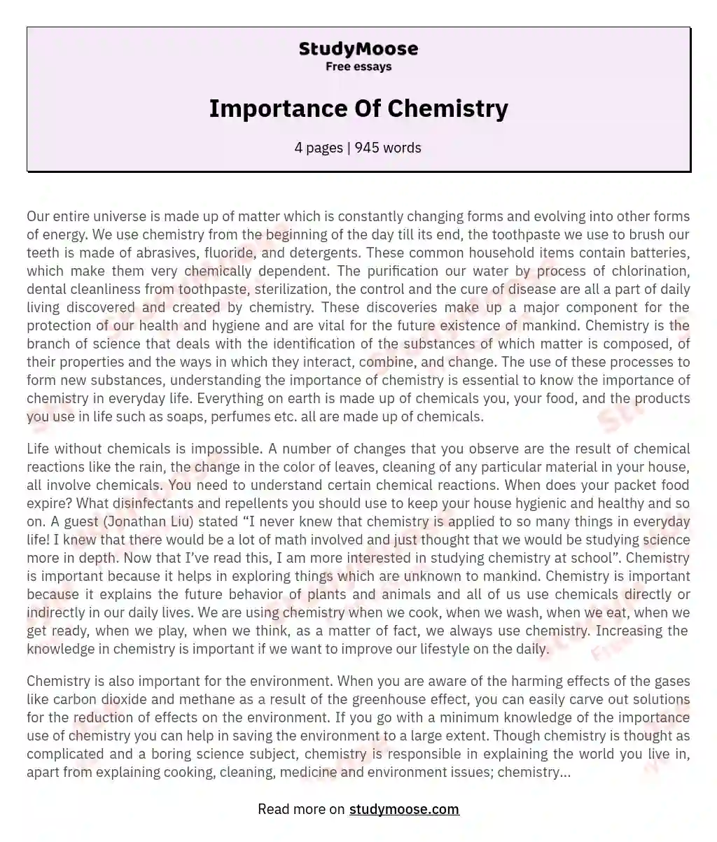Importance Of Chemistry essay