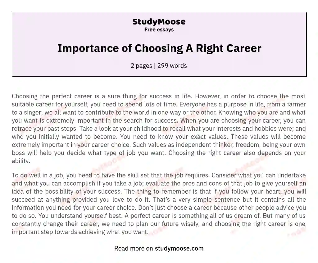 Importance of Choosing A Right Career essay