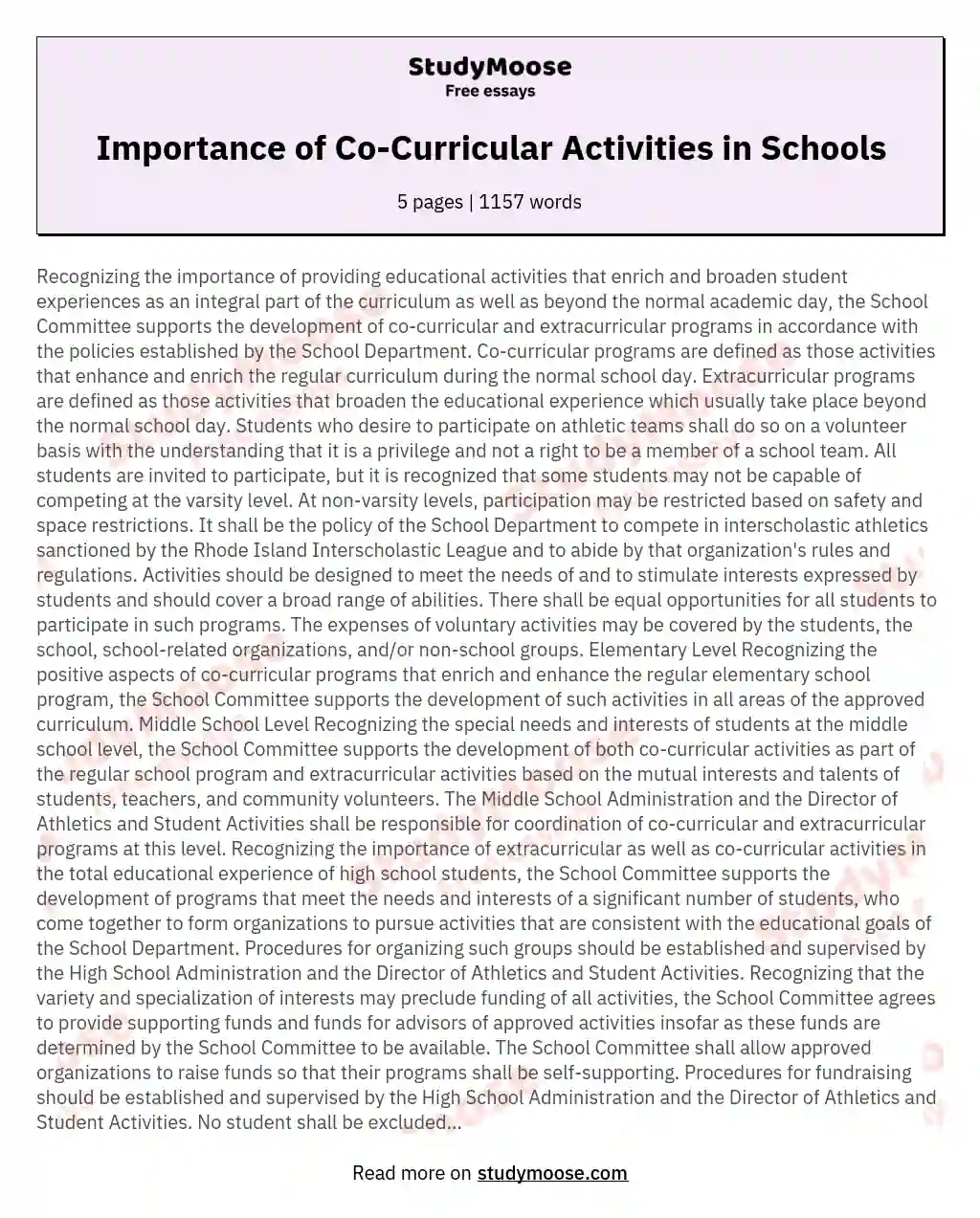 Importance of Co-Curricular Activities in Schools essay