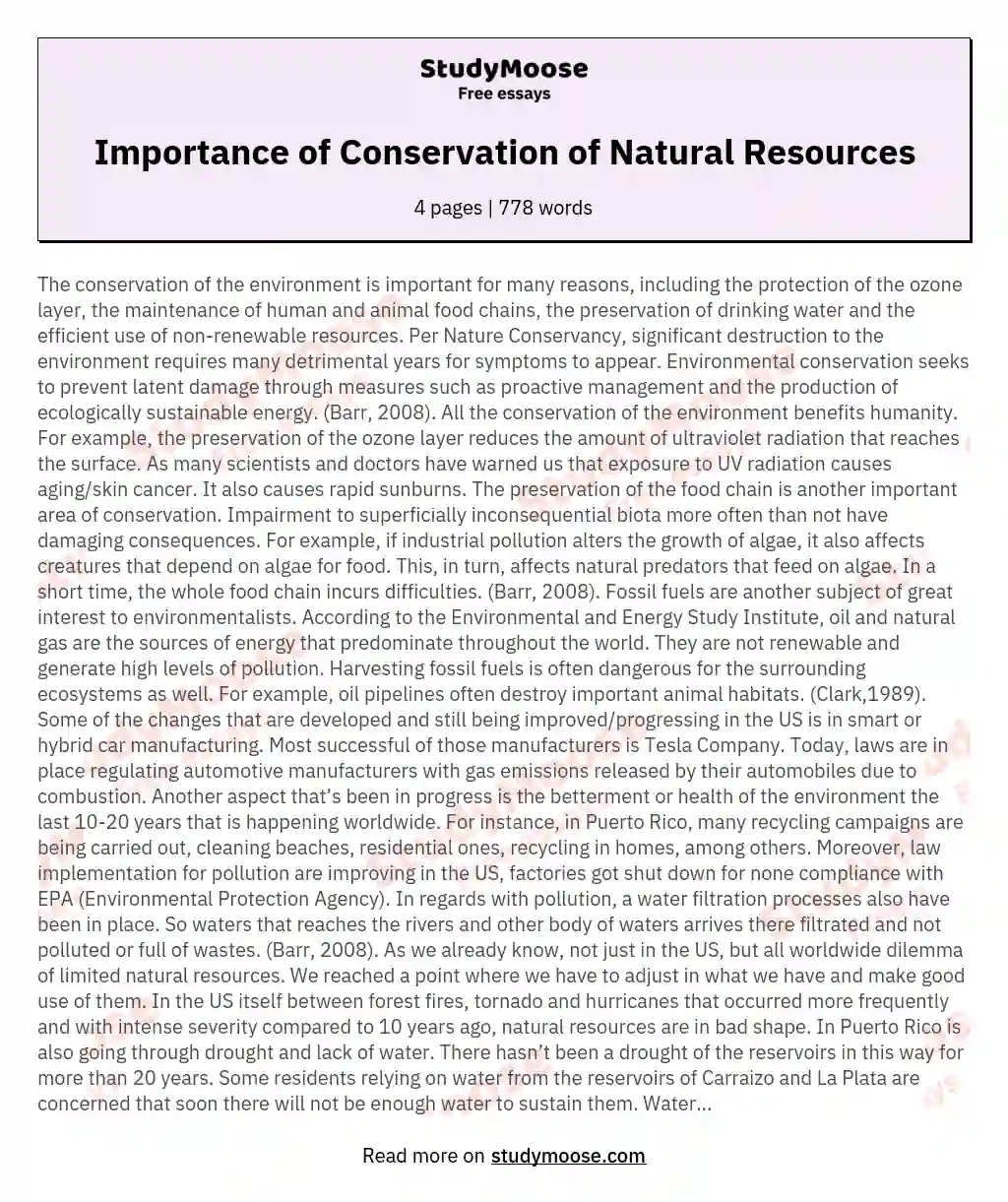 Importance of Conservation of Natural Resources essay
