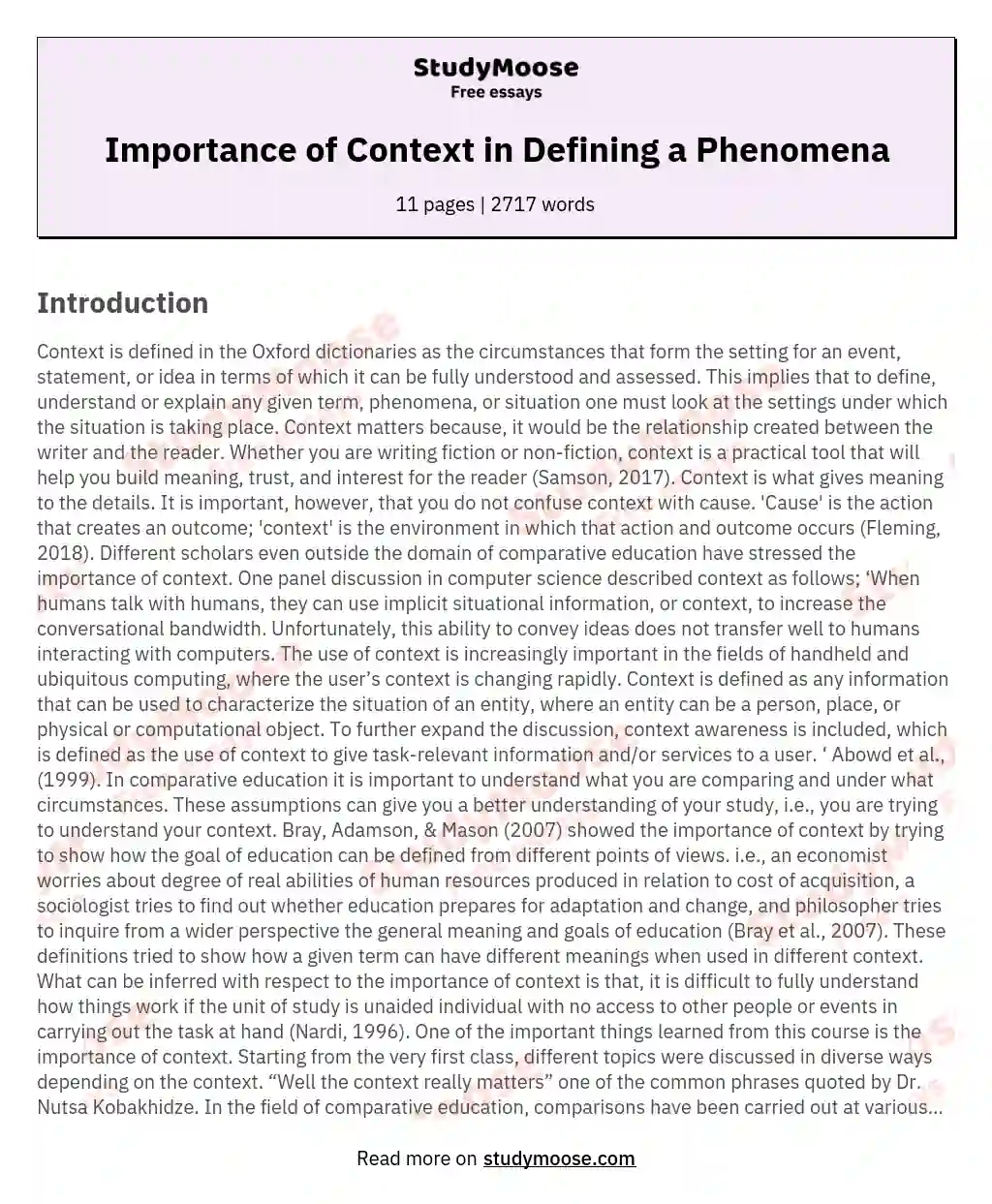 Importance of Context in Defining a Phenomena