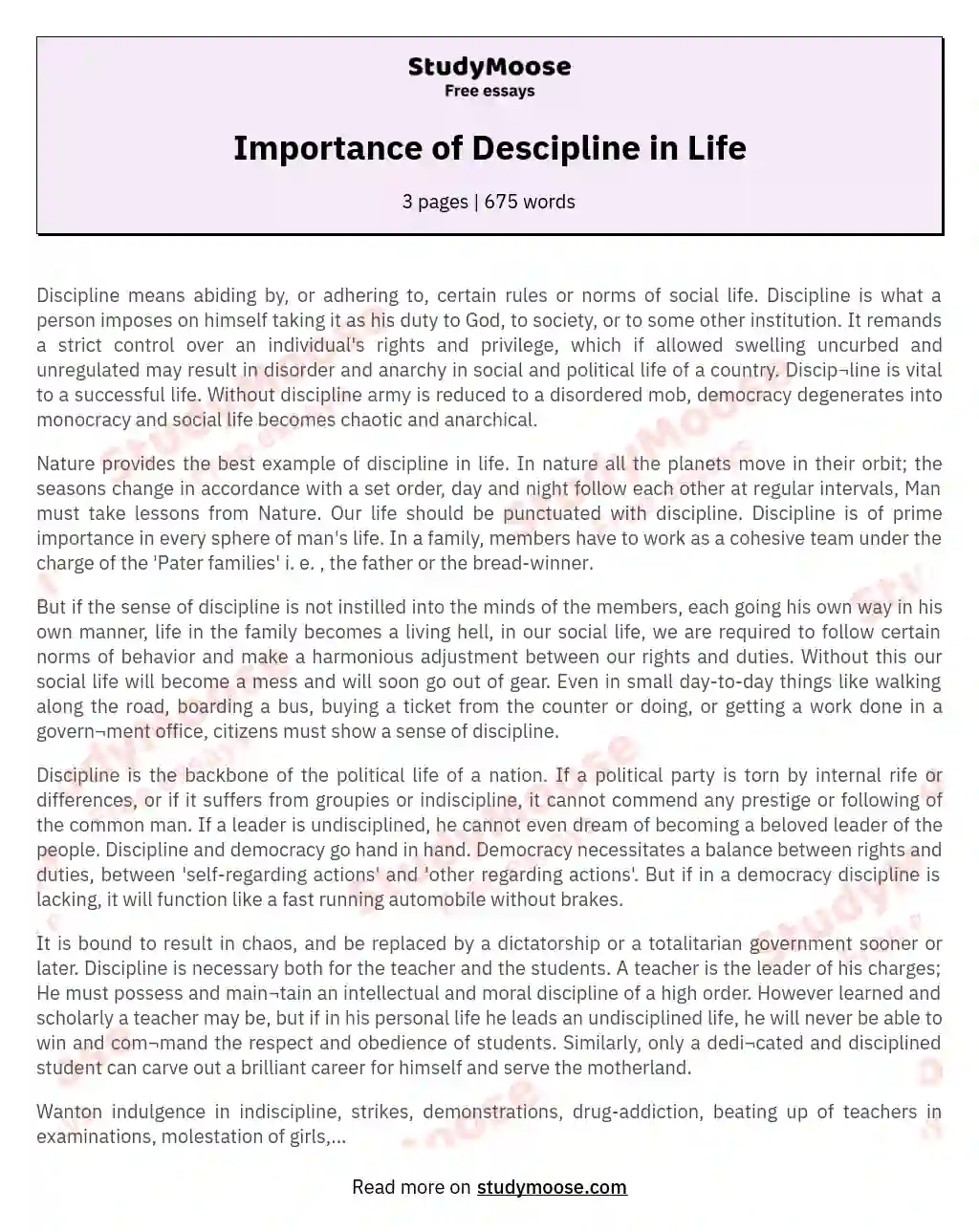 Importance of Descipline in Life