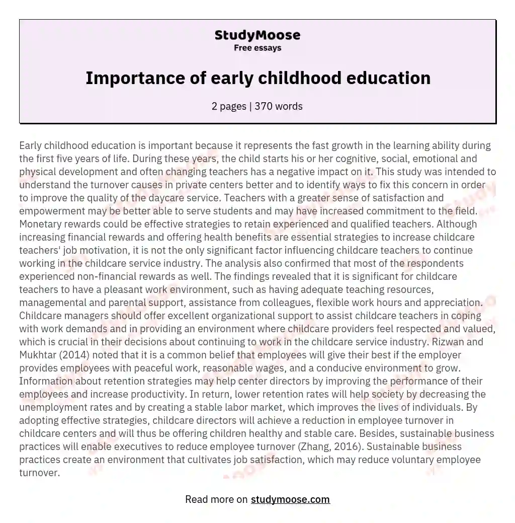 the importance of early childhood education essay