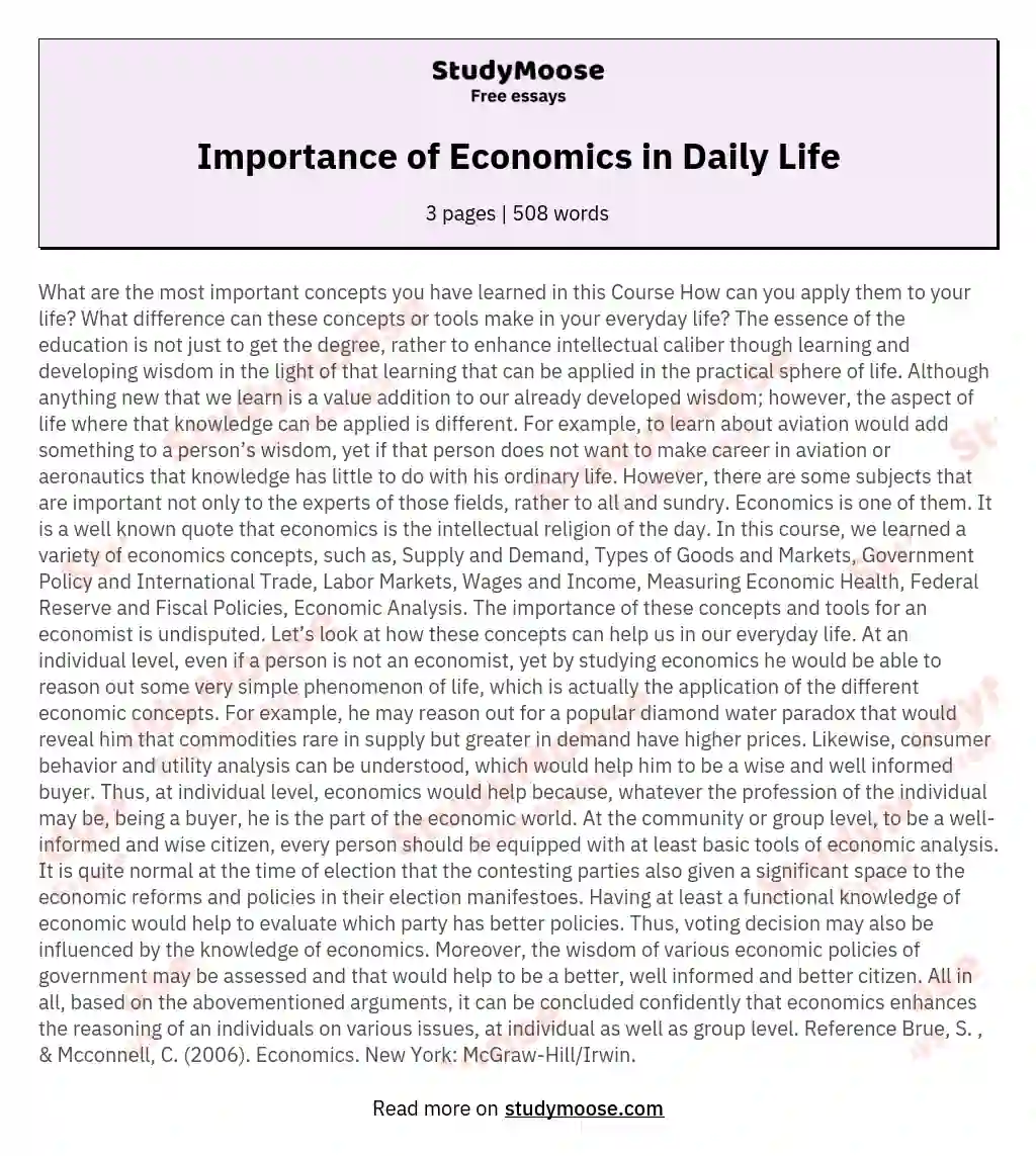 Importance of Economics in Daily Life essay