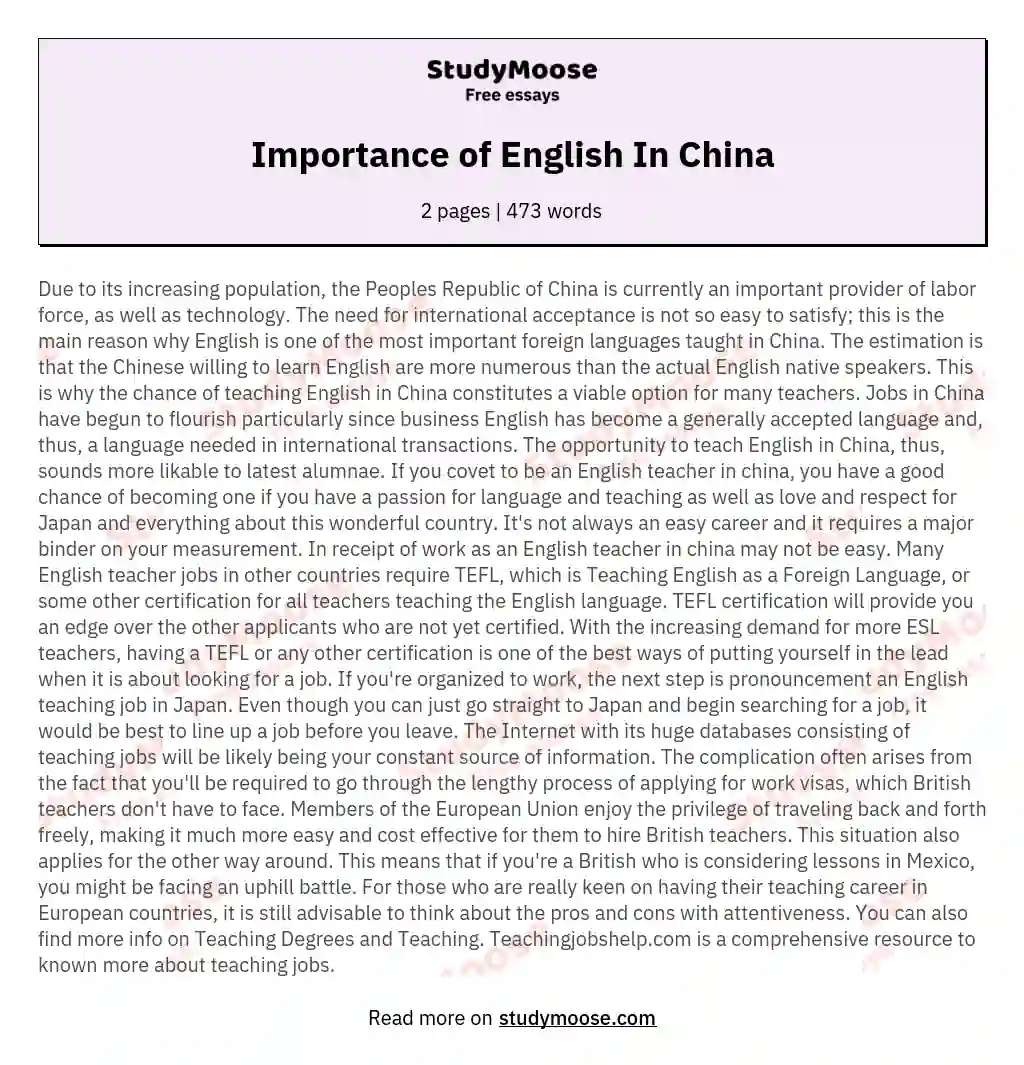 Importance of English In China essay
