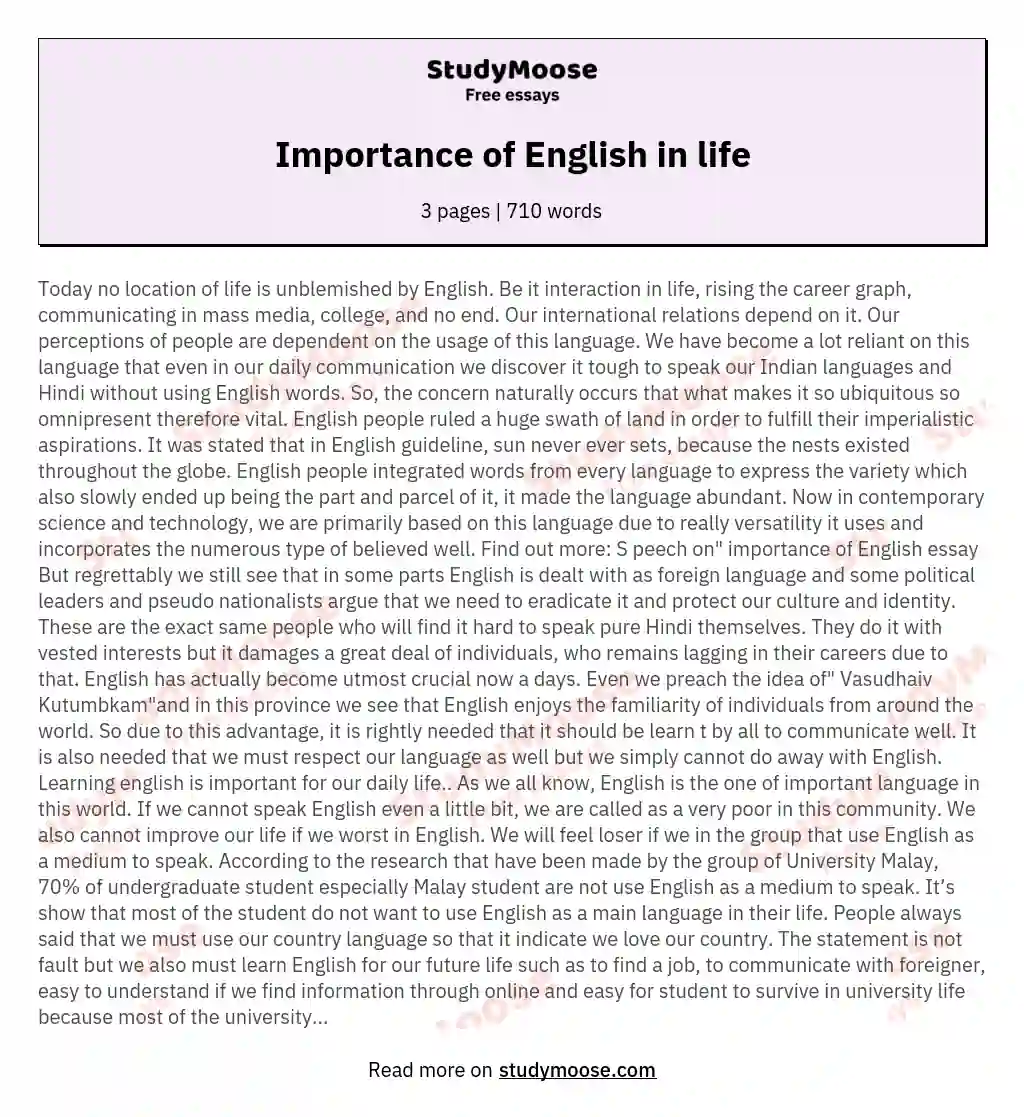 Importance of English in life essay