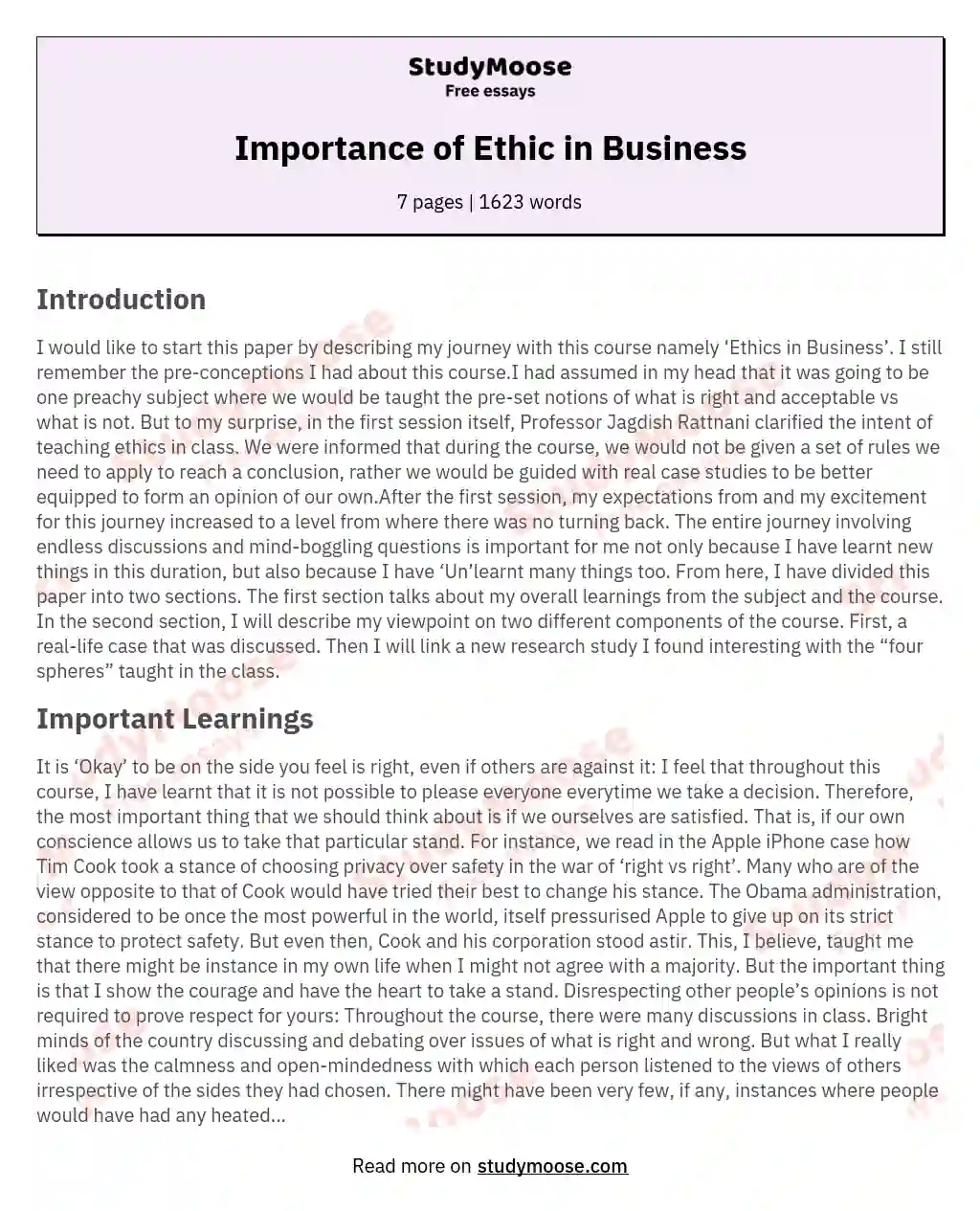 Importance of Ethic in Business