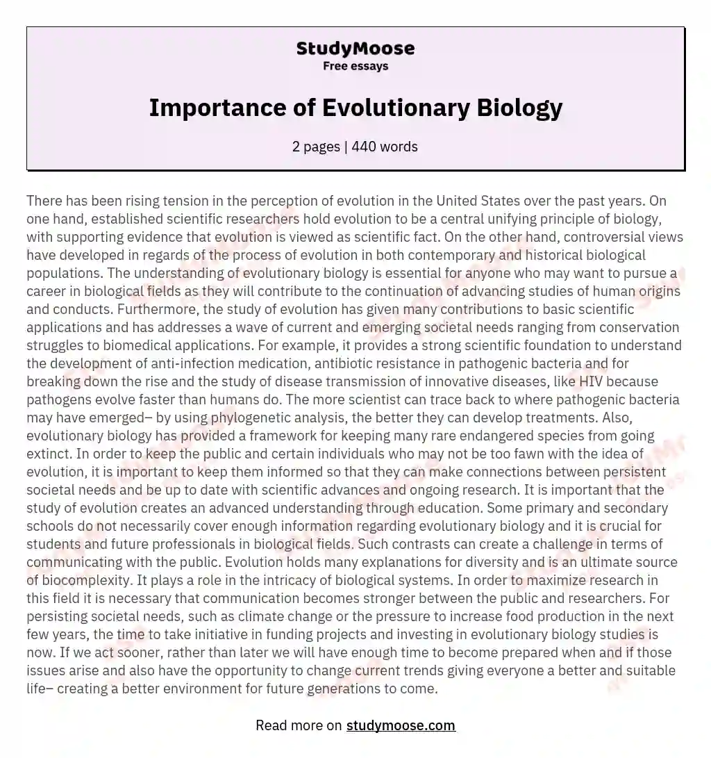 Importance of Evolutionary Biology