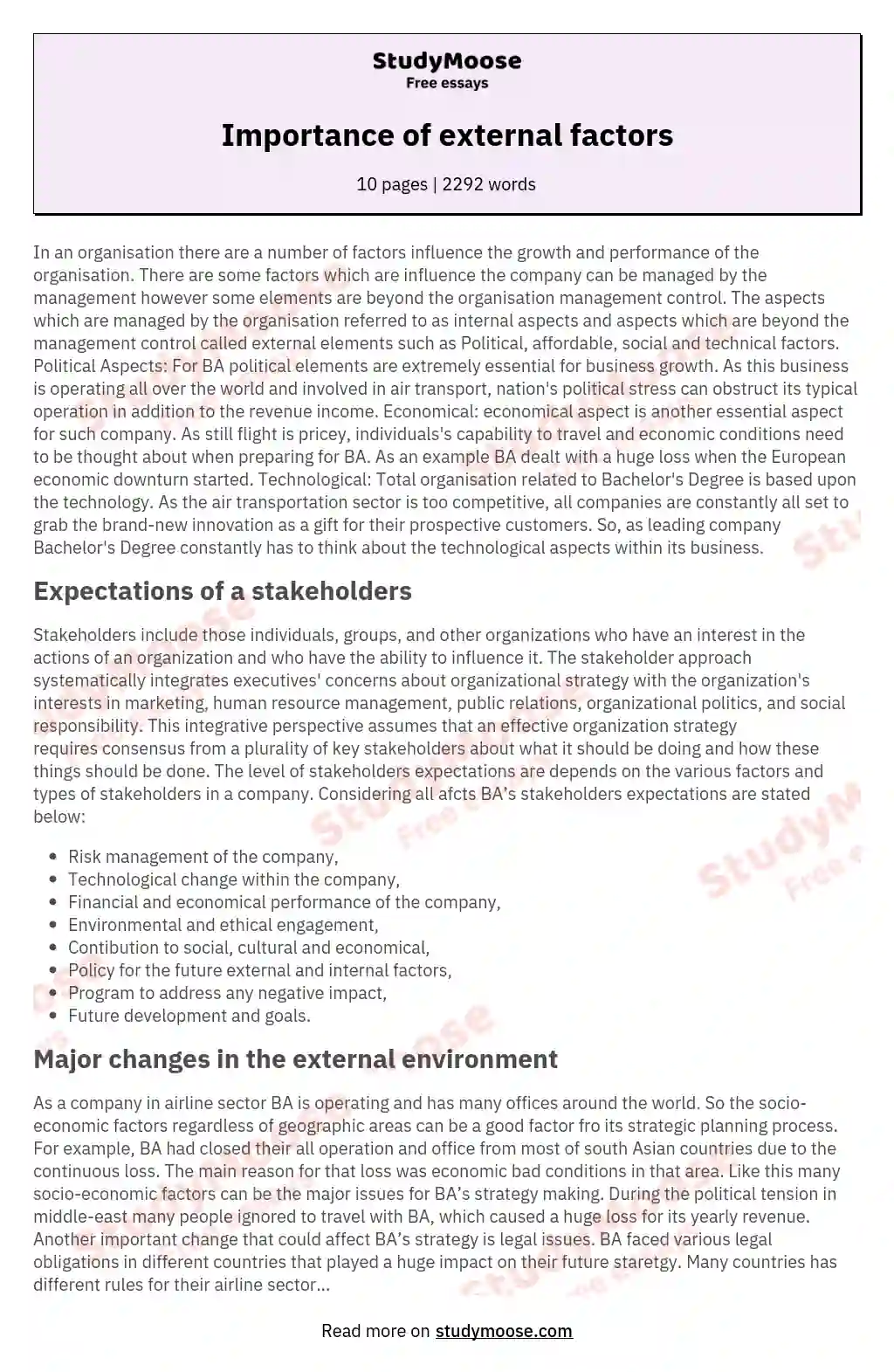 Importance of external factors essay