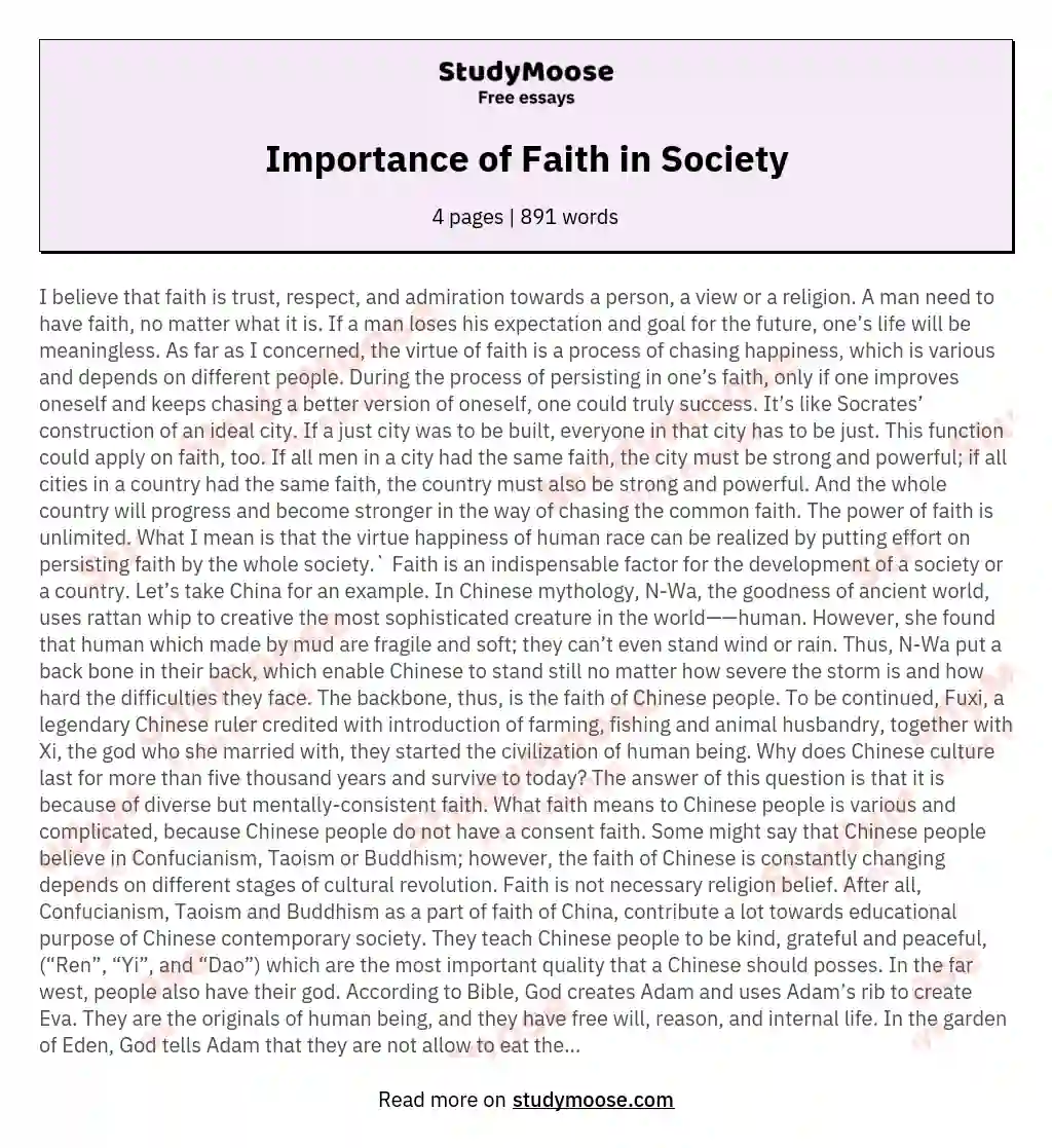 Importance of Faith in Society essay