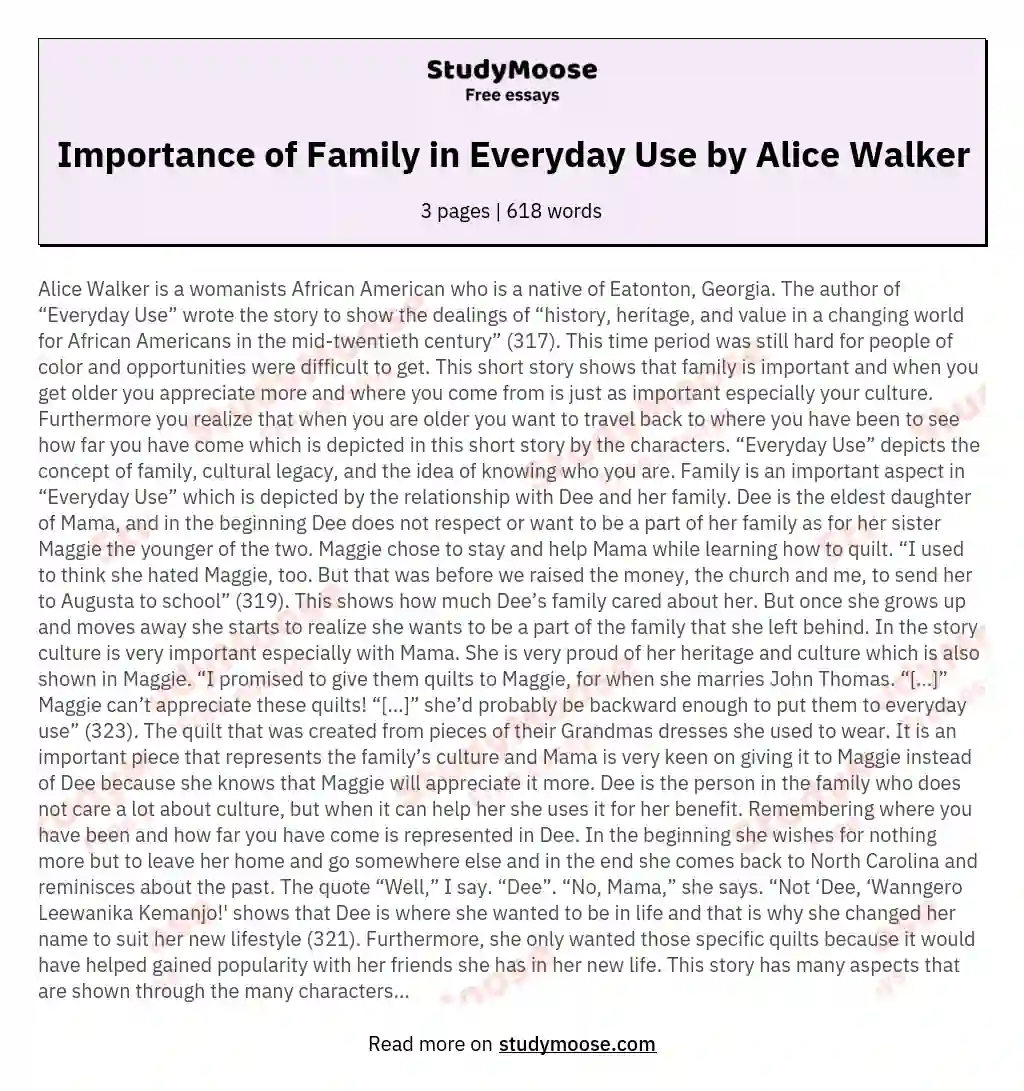 Importance of Family in Everyday Use by Alice Walker