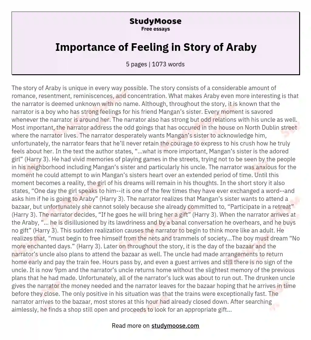 Importance of Feeling in Story of Araby essay