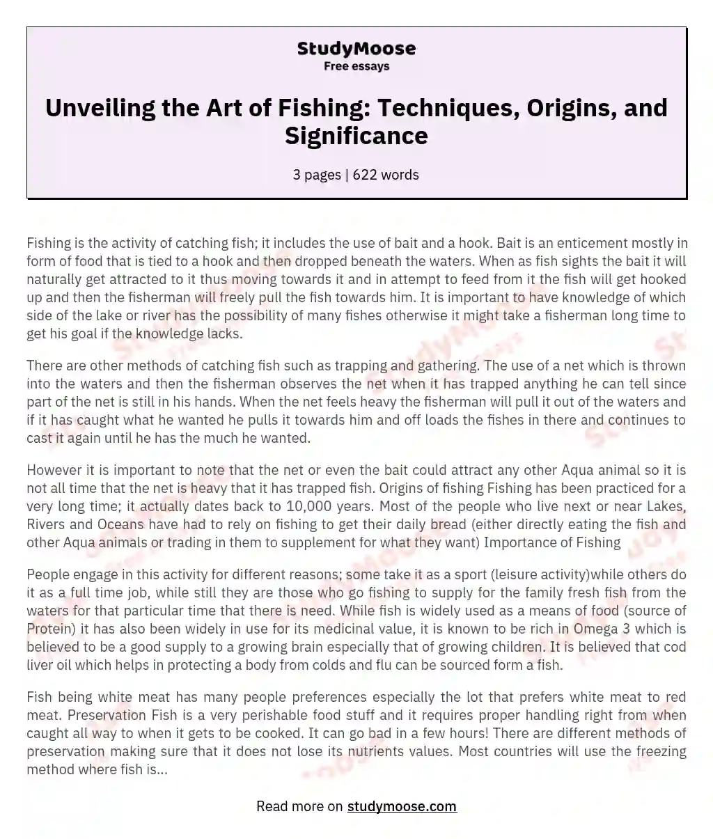 Unveiling the Art of Fishing: Techniques, Origins, and Significance essay