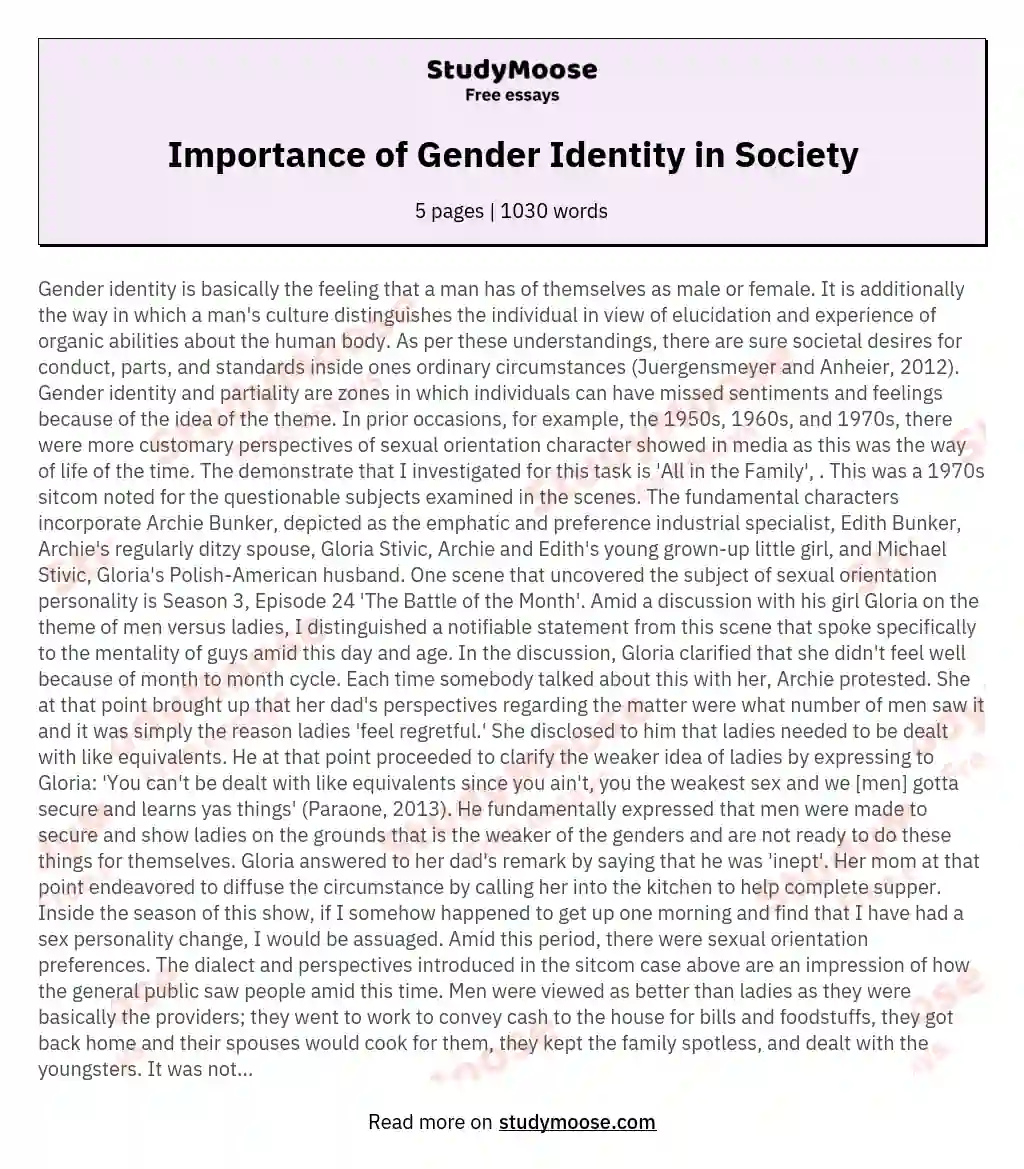 Importance of Gender Identity in Society essay