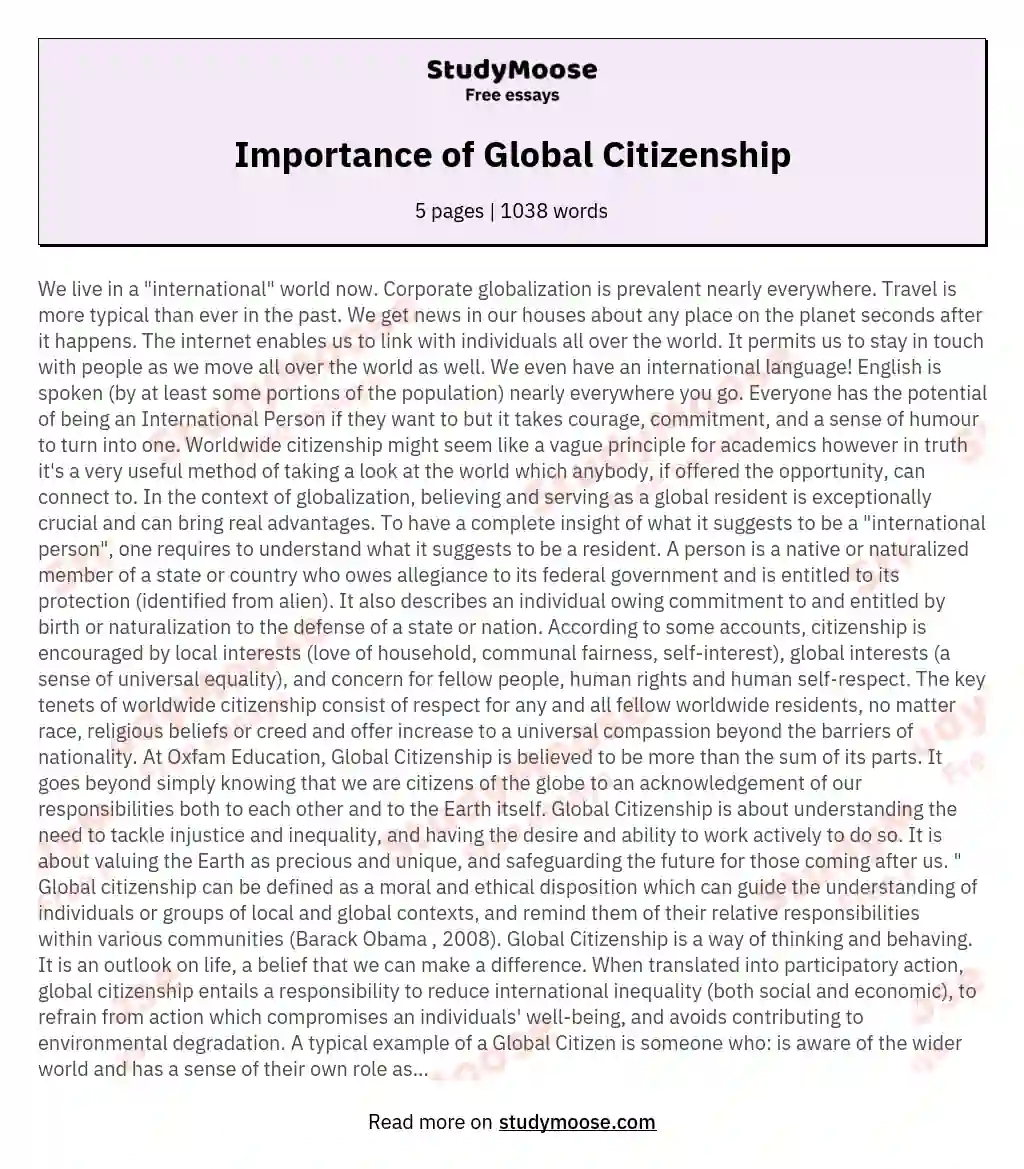 definition essay global citizen