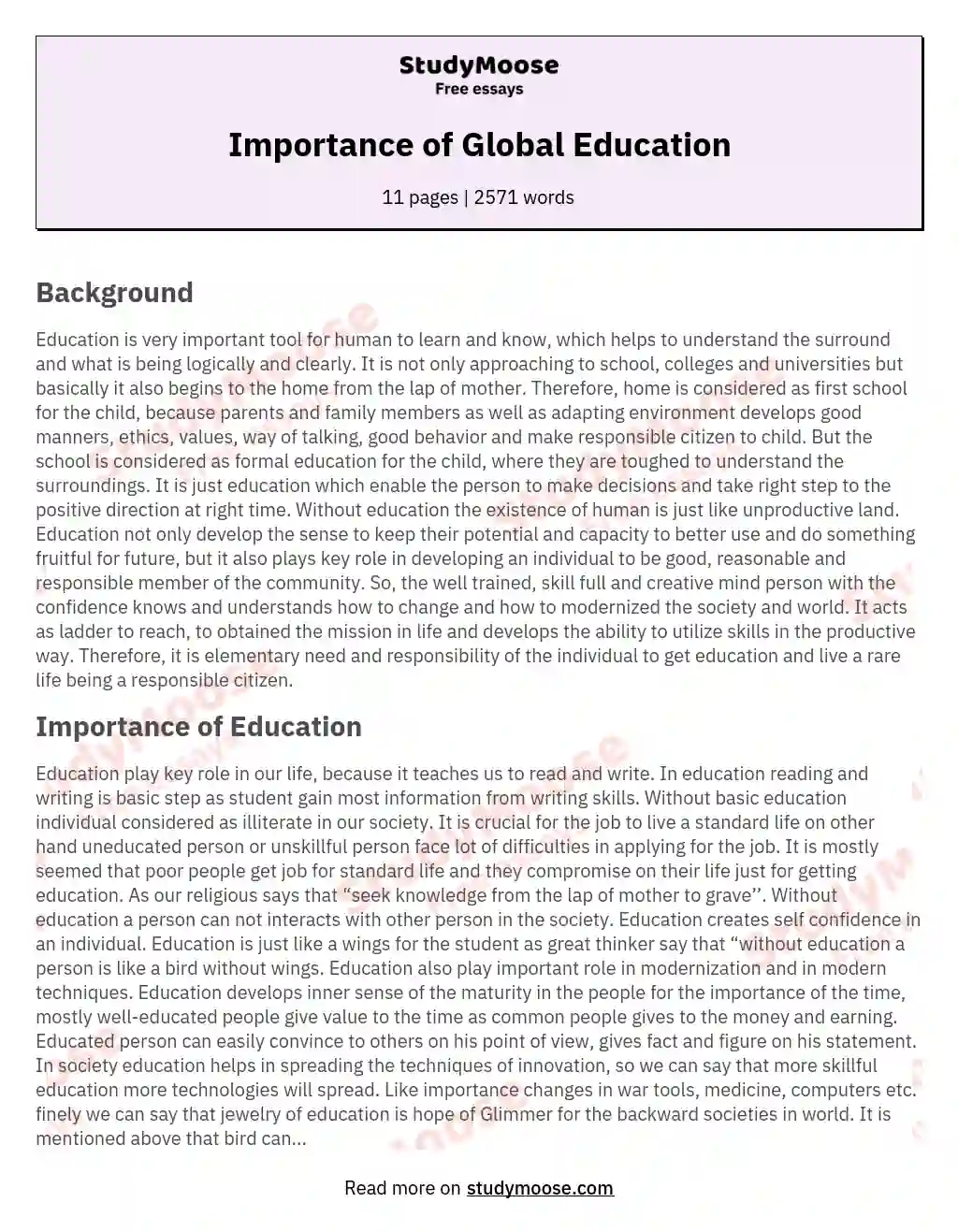 Importance of Global Education essay