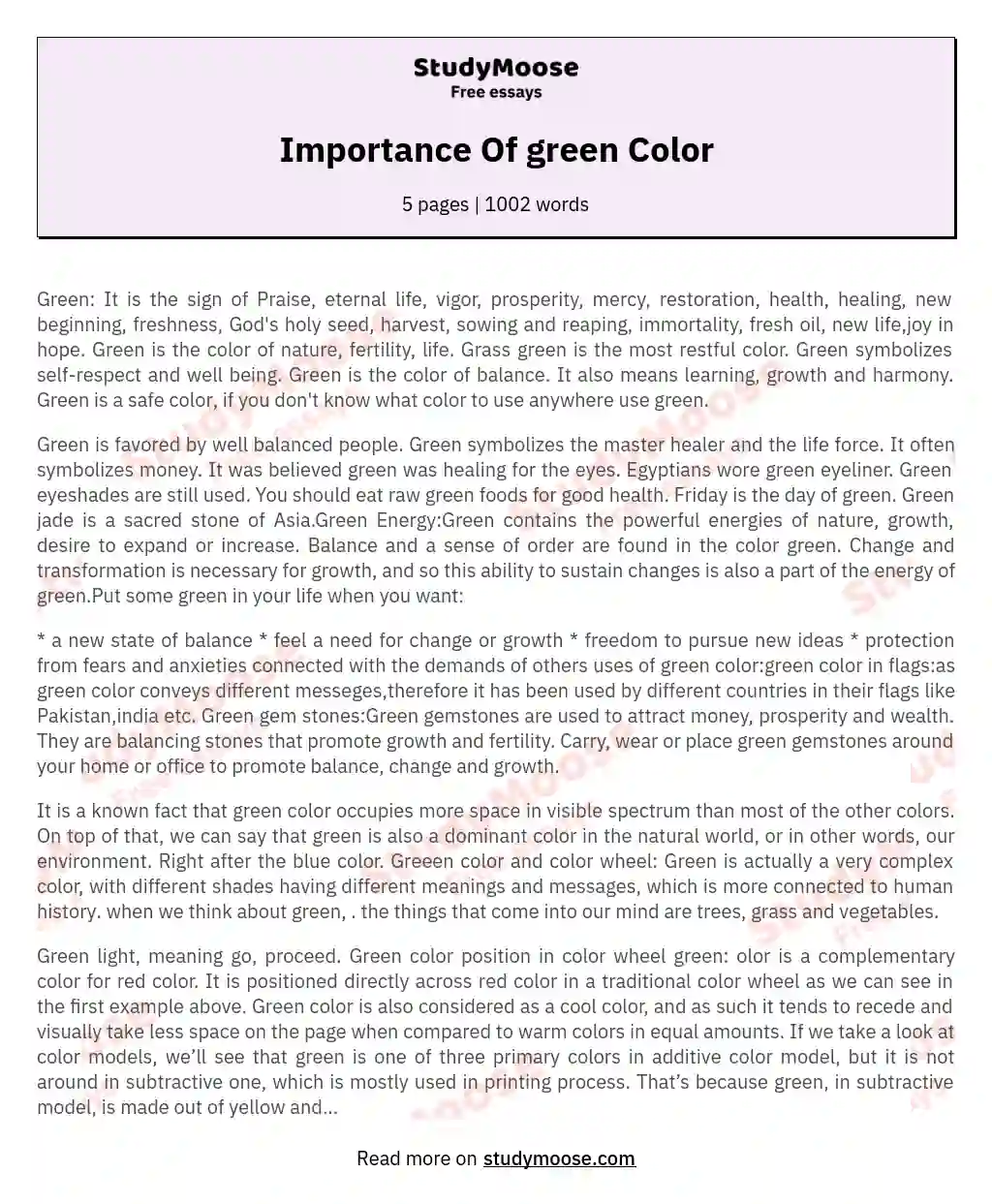 Importance Of green Color essay