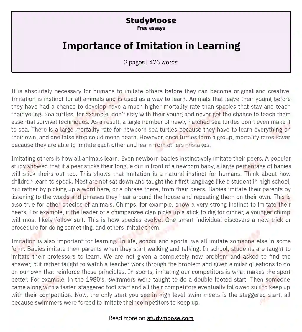 Importance of Imitation in Learning