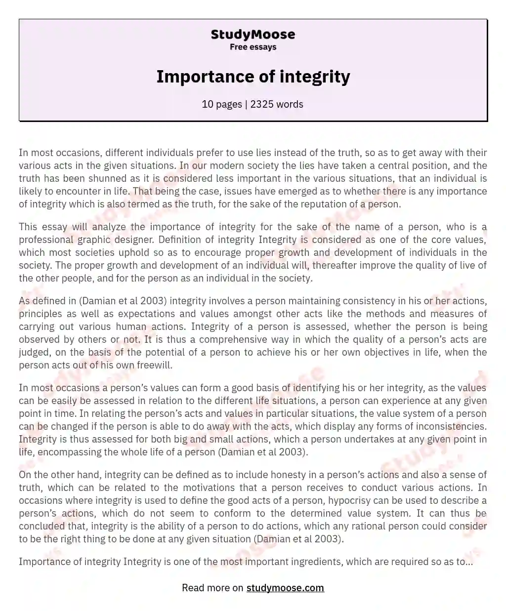 integrity essay 1000 words