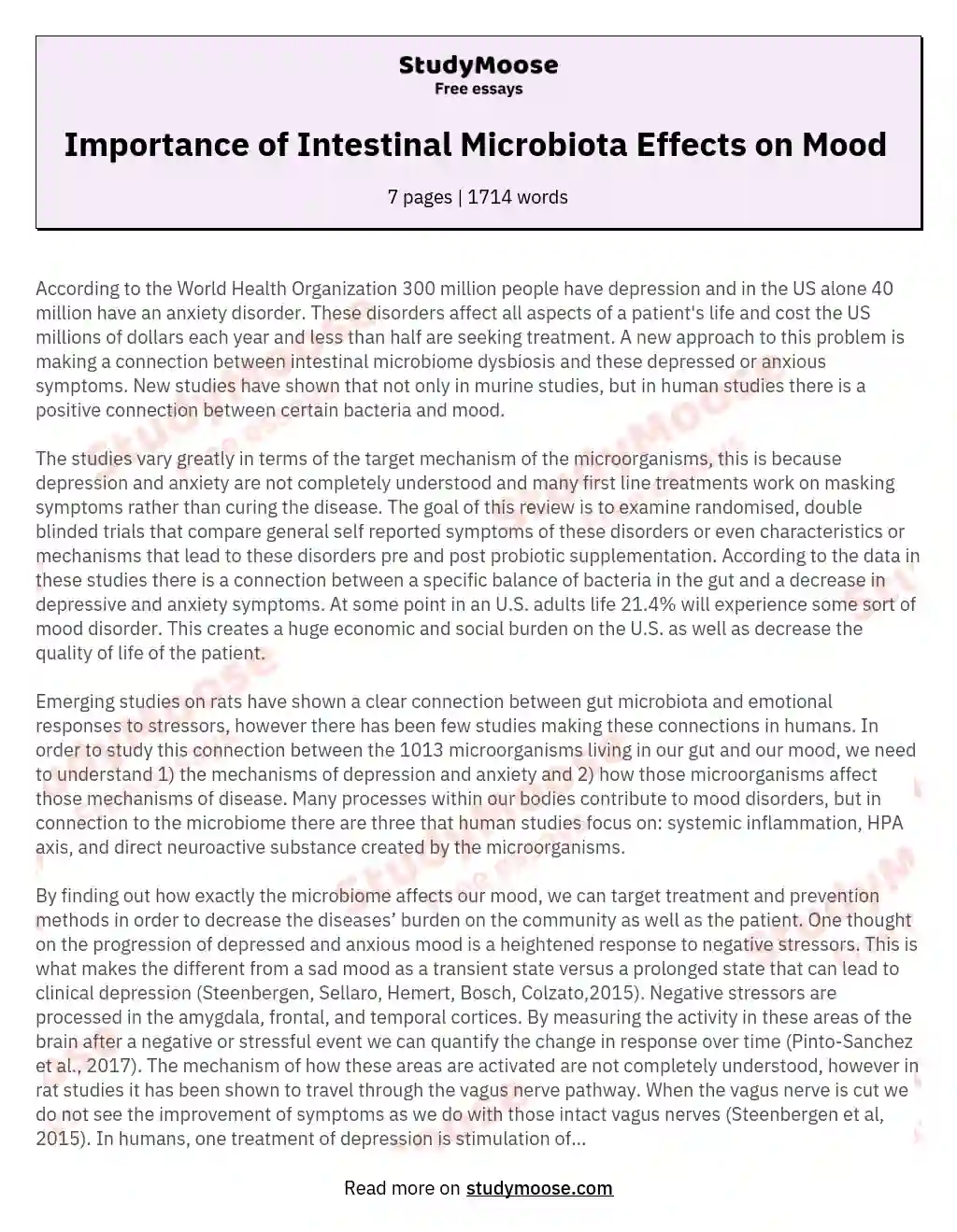 Importance of Intestinal Microbiota Effects on Mood  essay