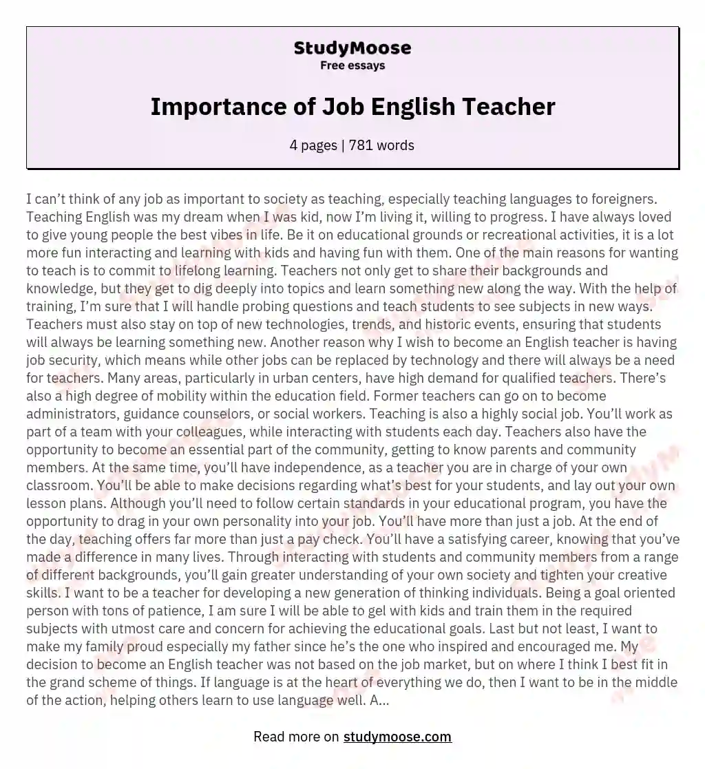 Importance of Job English Teacher essay