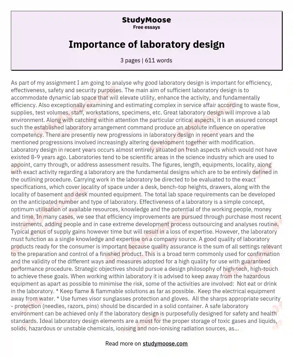 Importance of laboratory design essay
