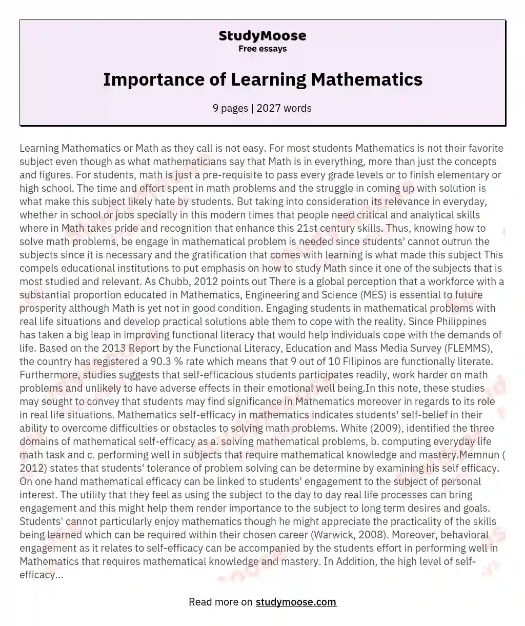 Importance of Learning Mathematics essay