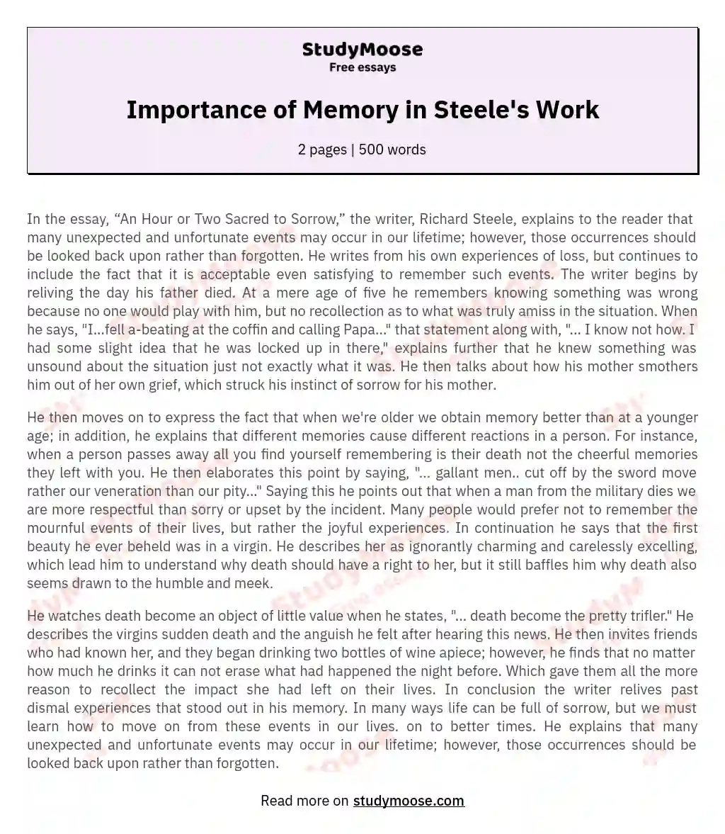Importance of Memory in Steele's Work