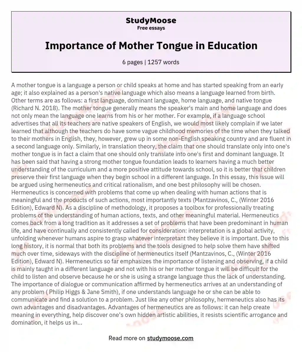 Importance of Mother Tongue in Education