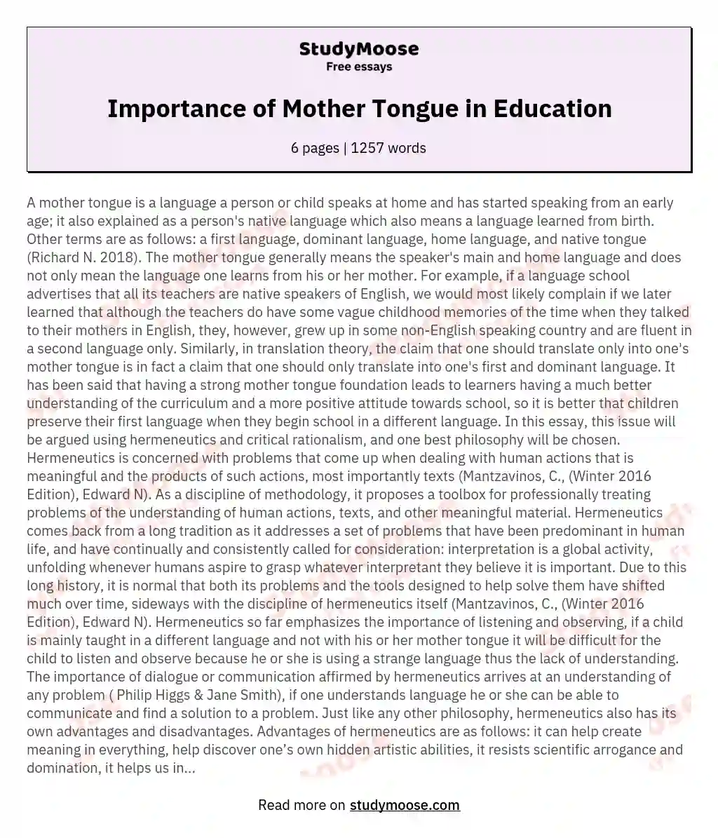 essay on importance of mother tongue