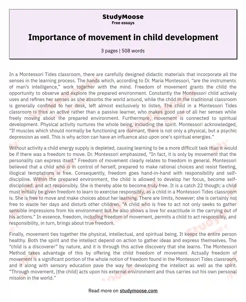 Importance of movement in child development