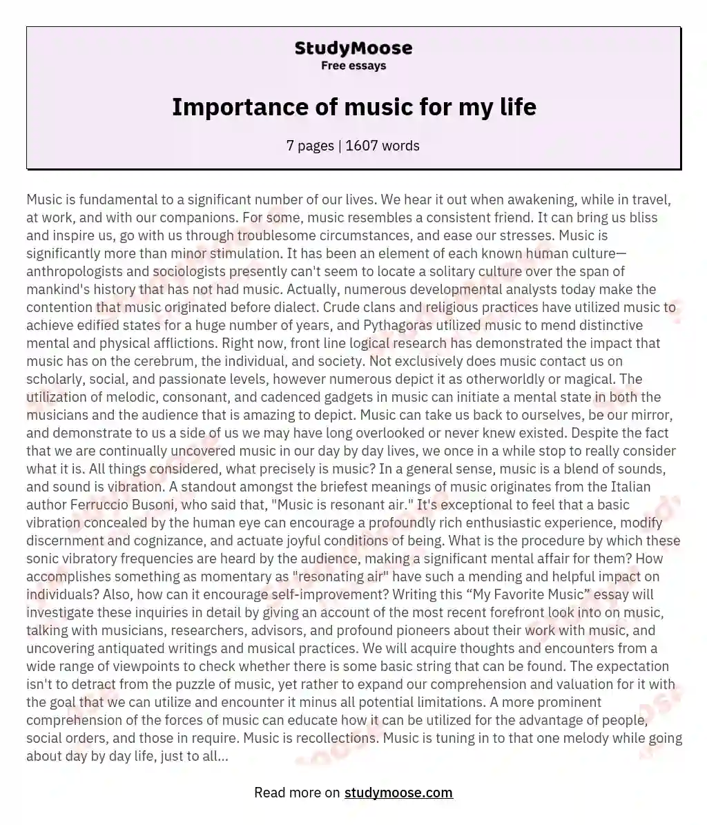 Importance of music for my life Free Essay Example