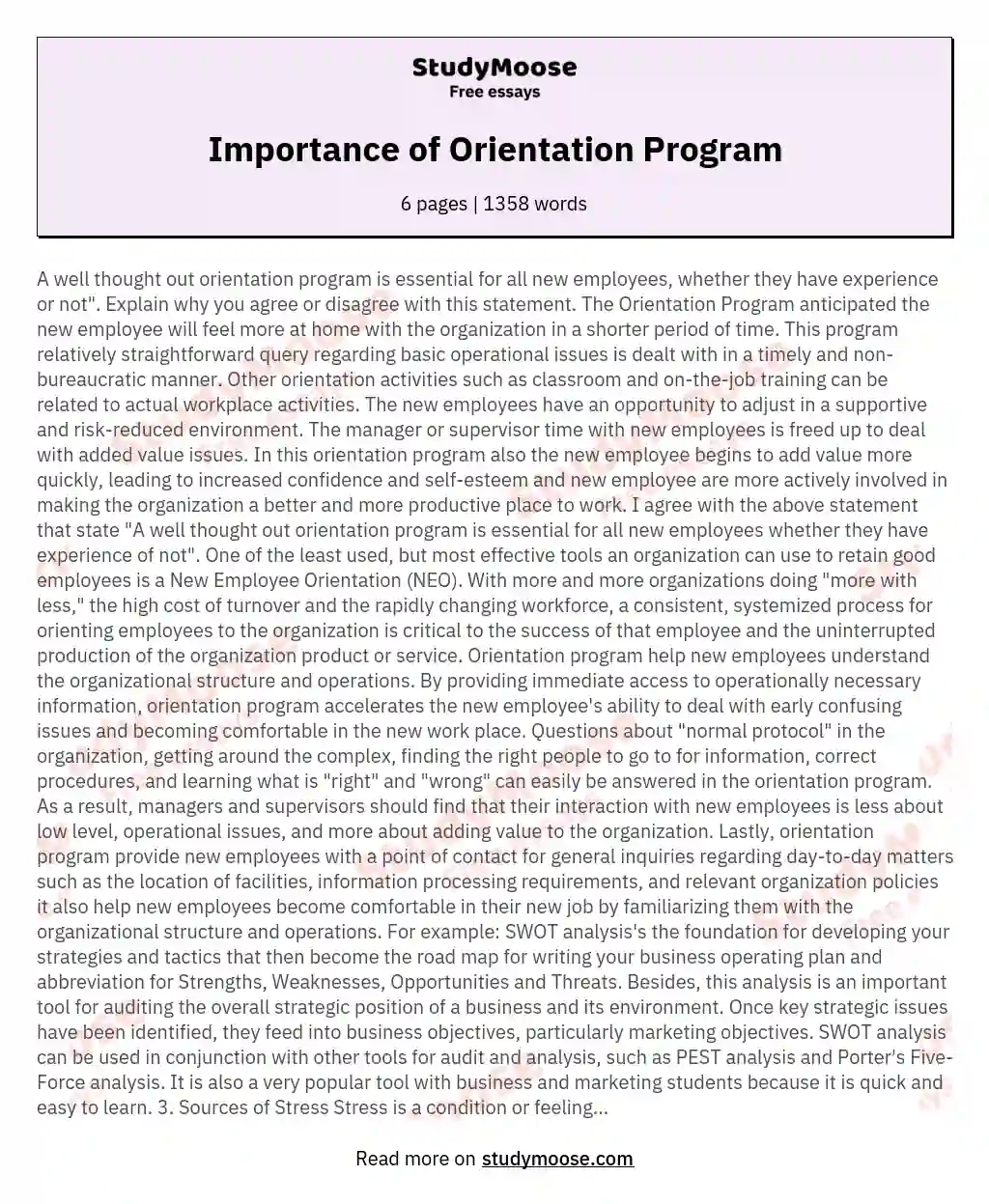 Importance of Orientation Program essay